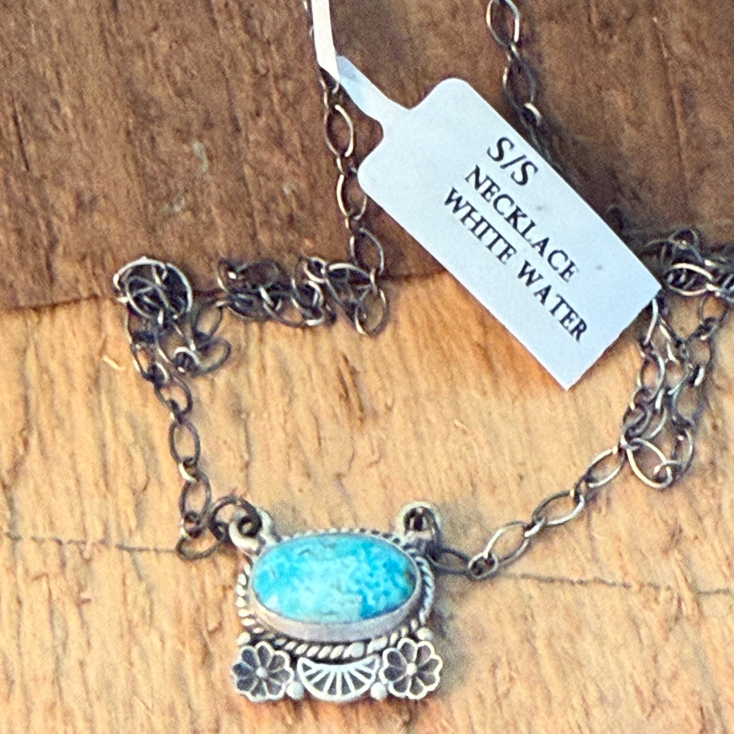 Navajo Inspired White Water Turquoise Pendant Necklace Sterling Silver