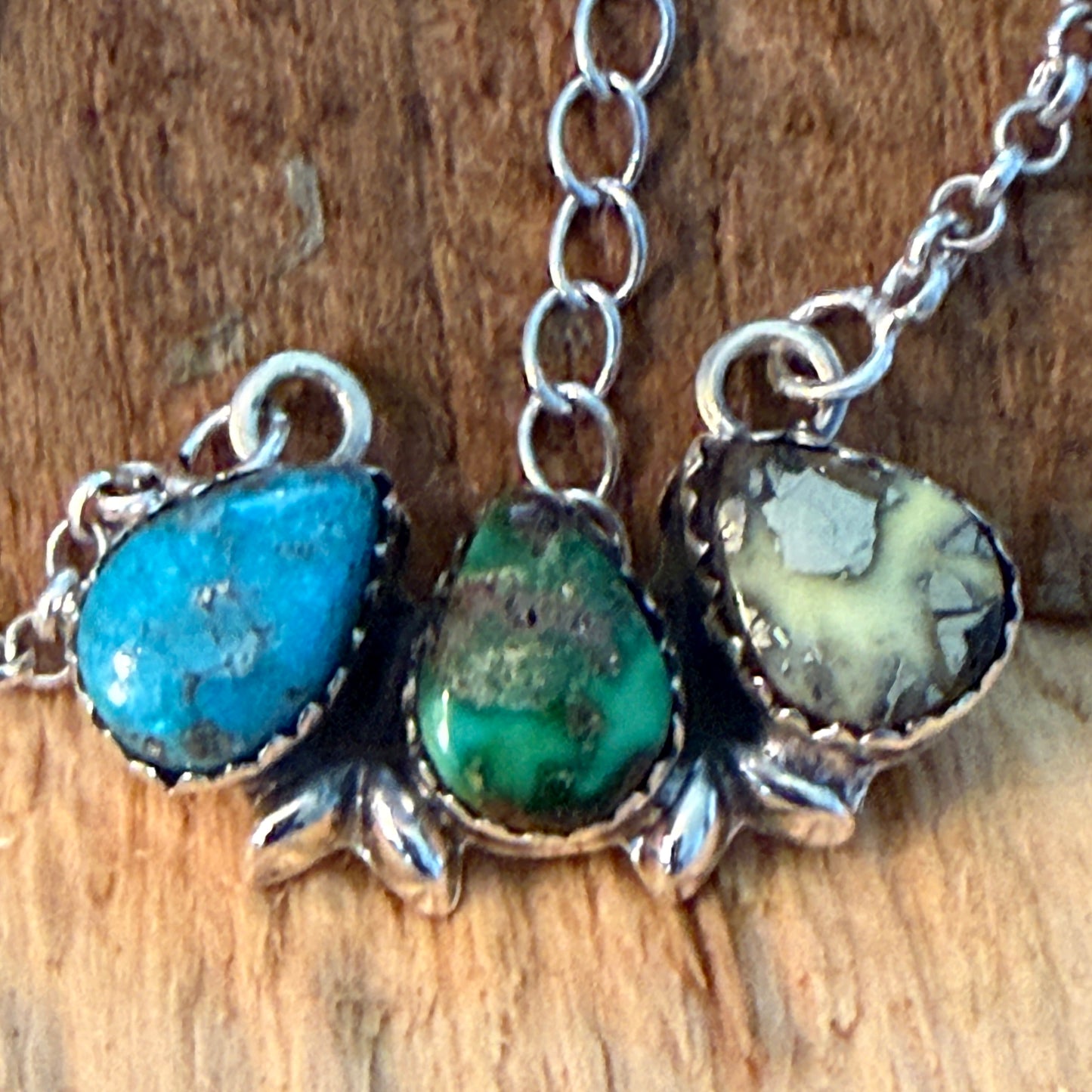 White Water Golden Sonoran Wild Horse Turquoise Three Varieties Cluster Necklace