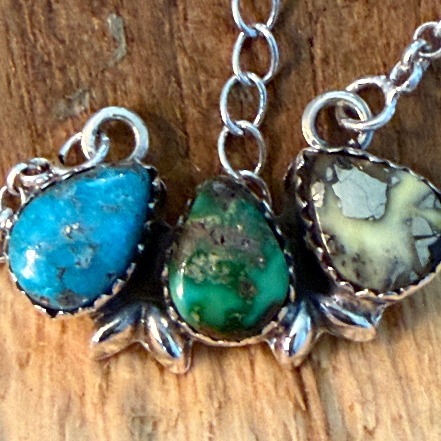 White Water Golden Sonoran Wild Horse Turquoise Three Varieties Cluster Necklace