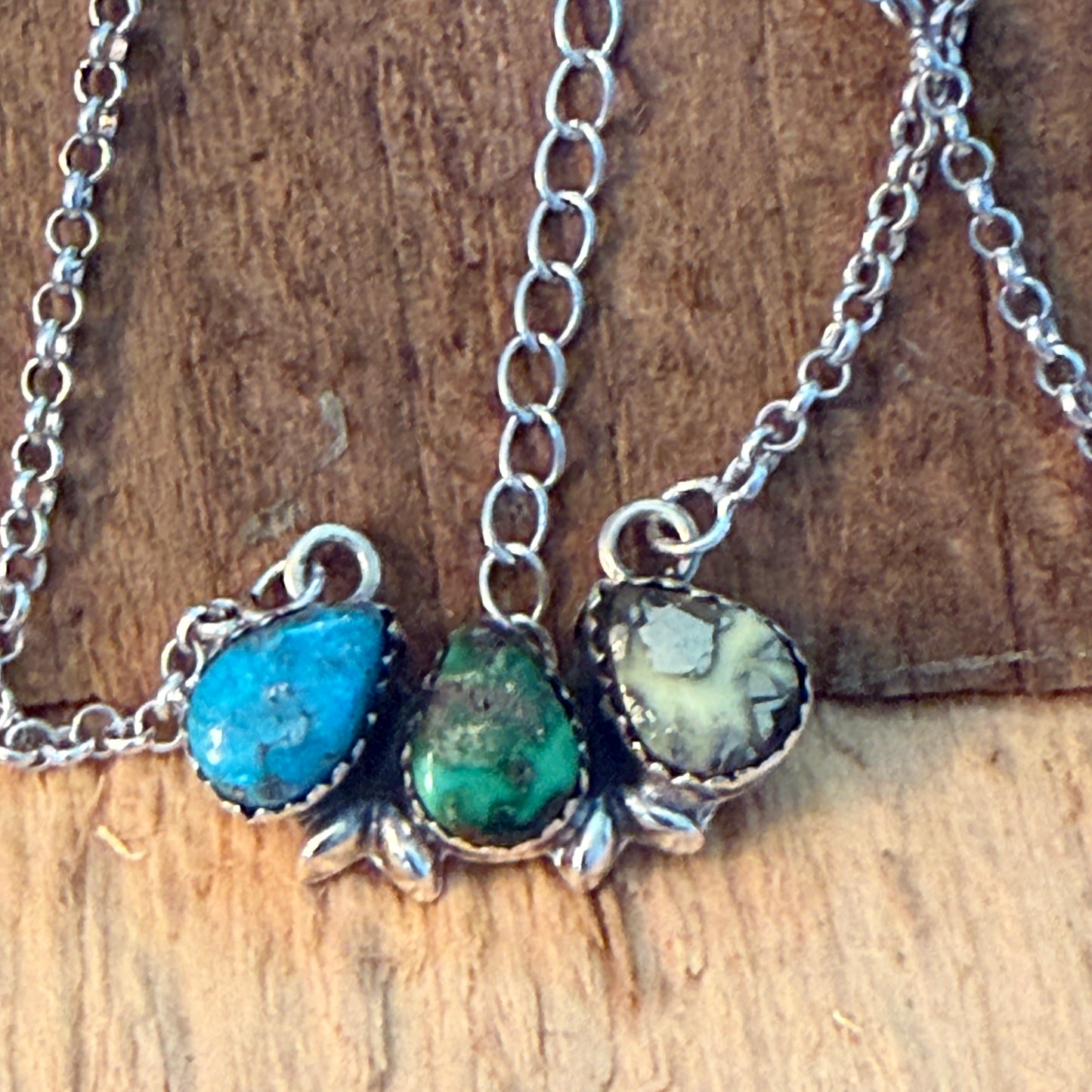 White Water Golden Sonoran Wild Horse Turquoise Three Varieties Cluster Necklace