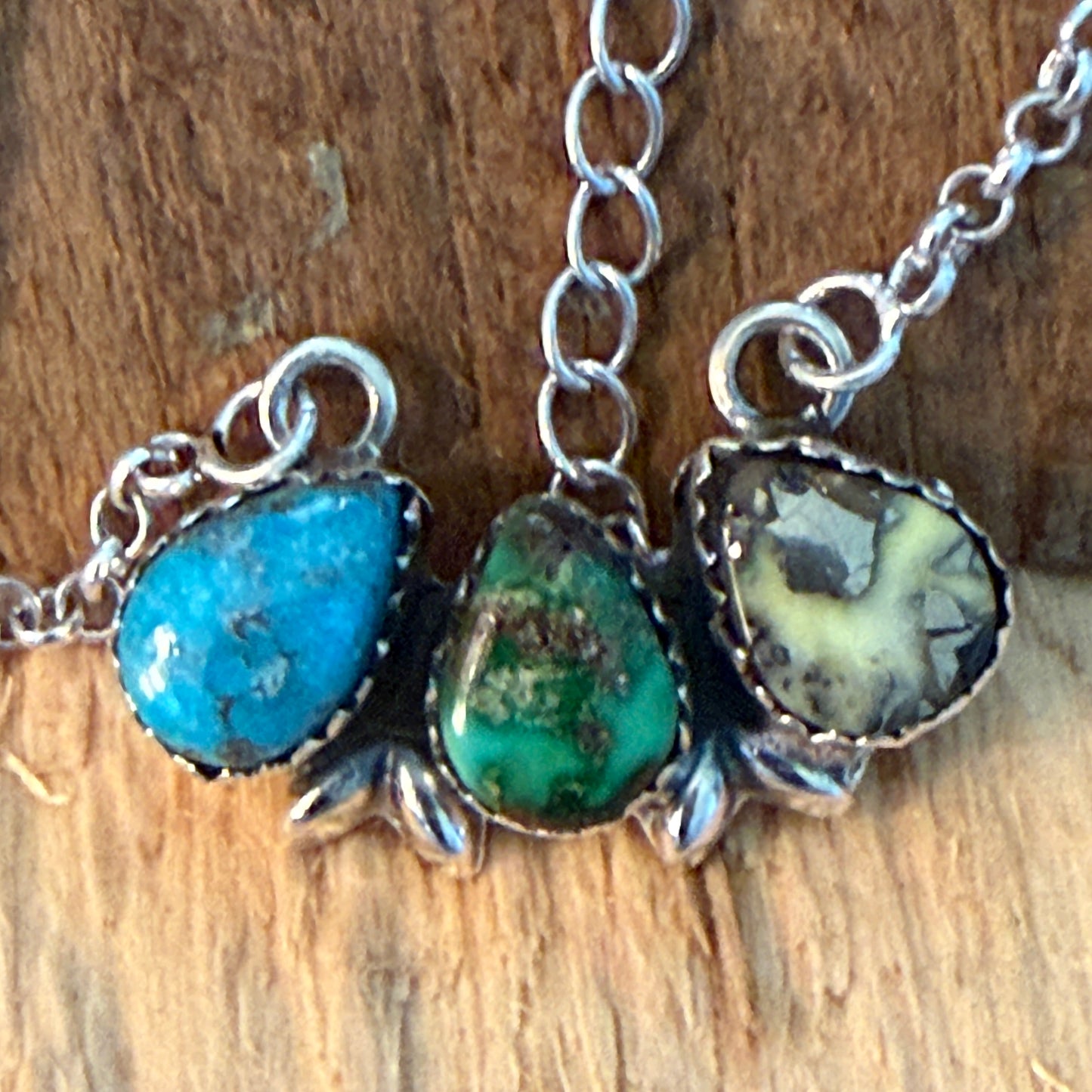 White Water Golden Sonoran Wild Horse Turquoise Three Varieties Cluster Necklace