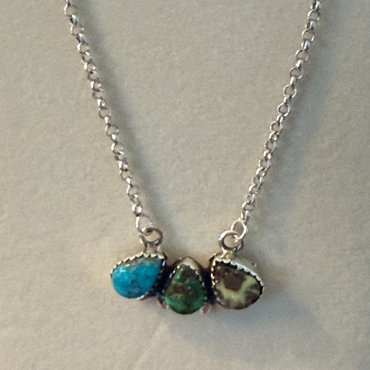 White Water Golden Sonoran Wild Horse Turquoise Three Varieties Cluster Necklace