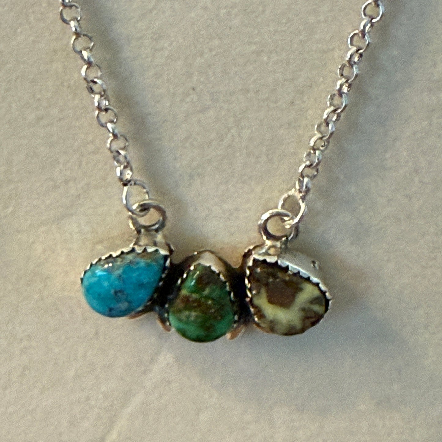 White Water Golden Sonoran Wild Horse Turquoise Three Varieties Cluster Necklace