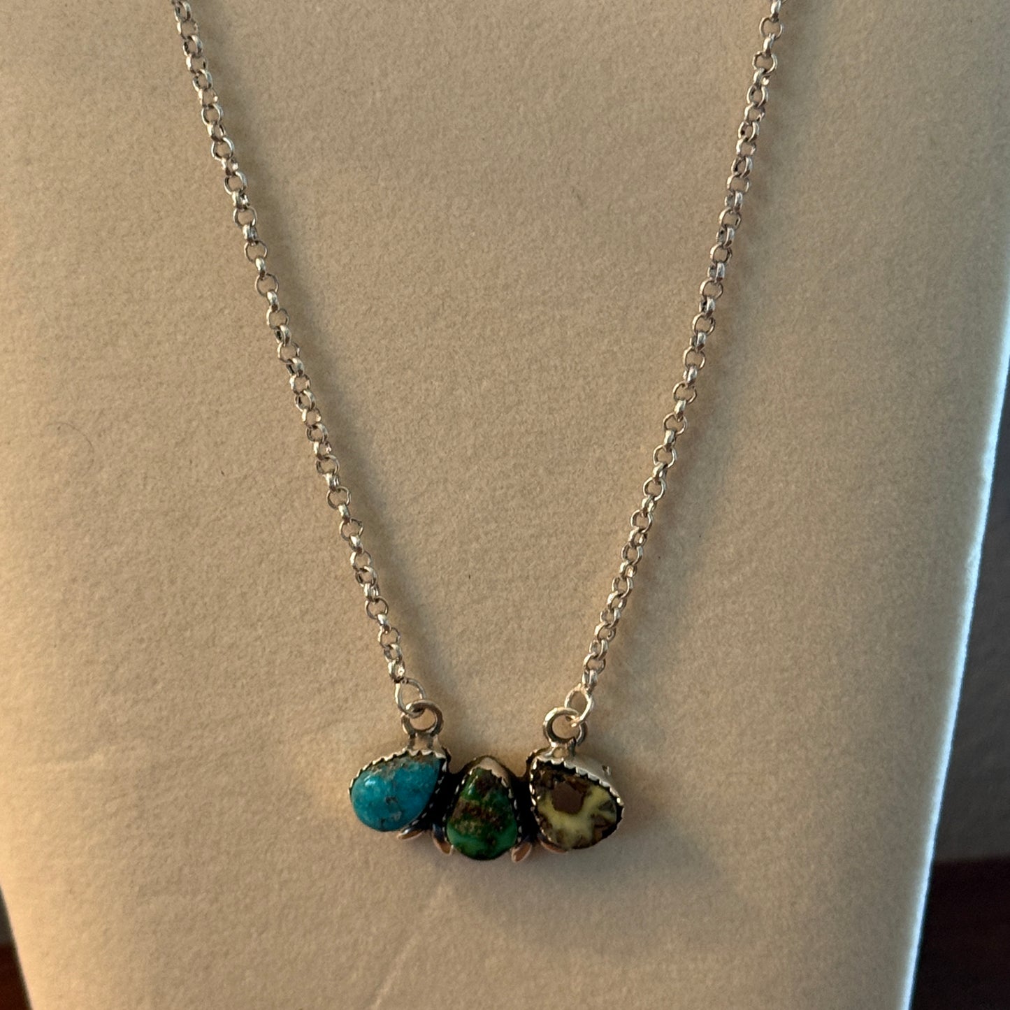 White Water Golden Sonoran Wild Horse Turquoise Three Varieties Cluster Necklace