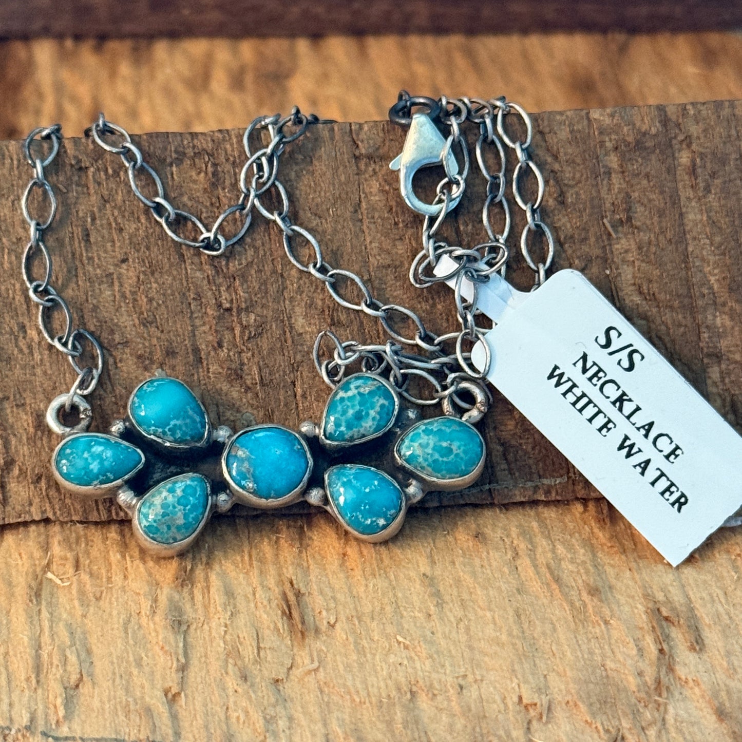 Native Inspired Sterling Silver Seven Gemstone Cluster Bar Pendant