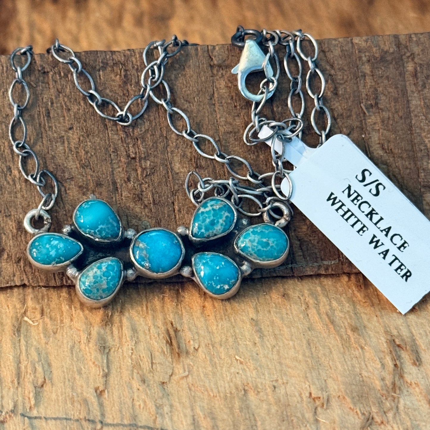 Native Inspired Sterling Silver Seven Gemstone Cluster Bar Pendant
