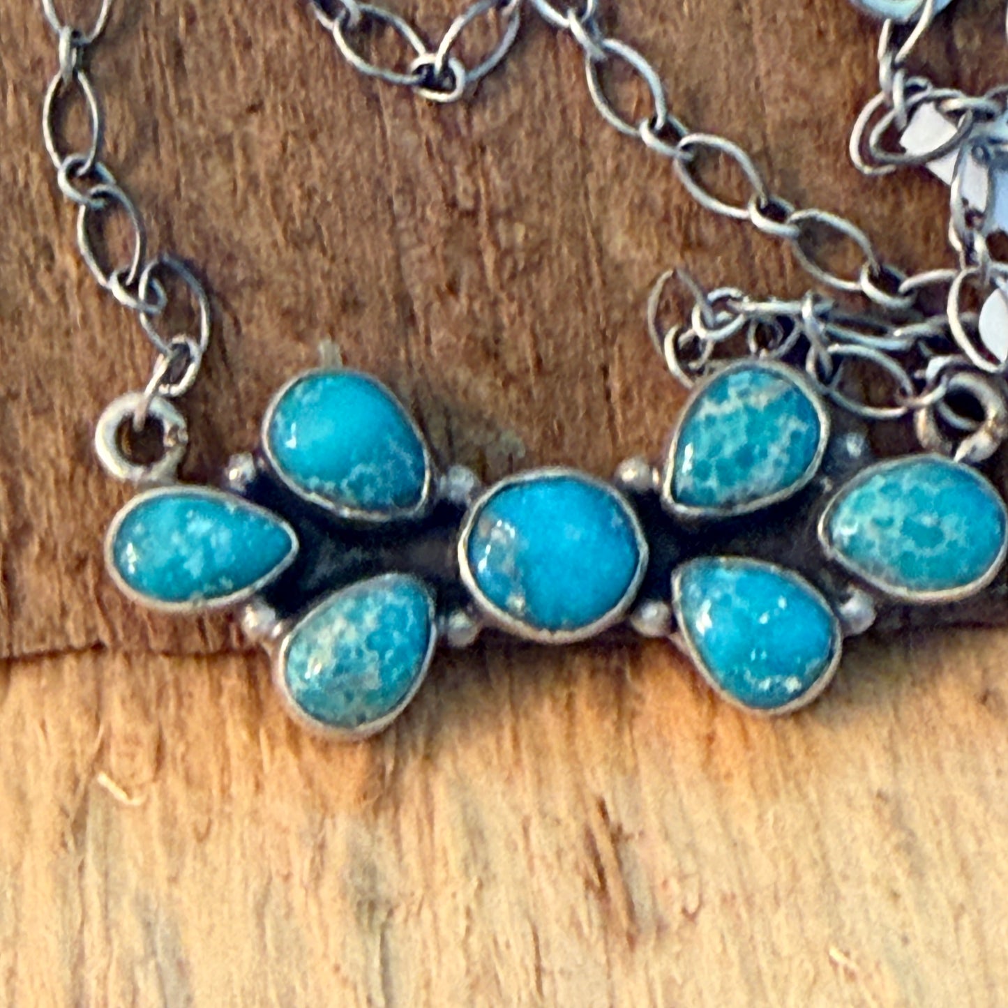 Native Inspired Sterling Silver Seven Gemstone Cluster Bar Pendant