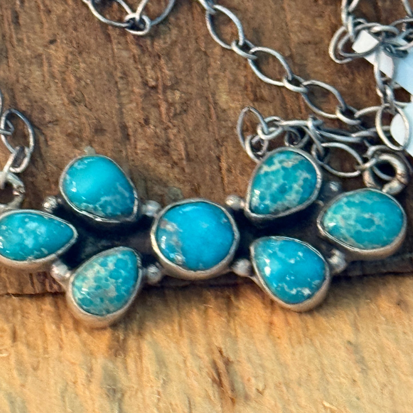 Native Inspired Sterling Silver Seven Gemstone Cluster Bar Pendant