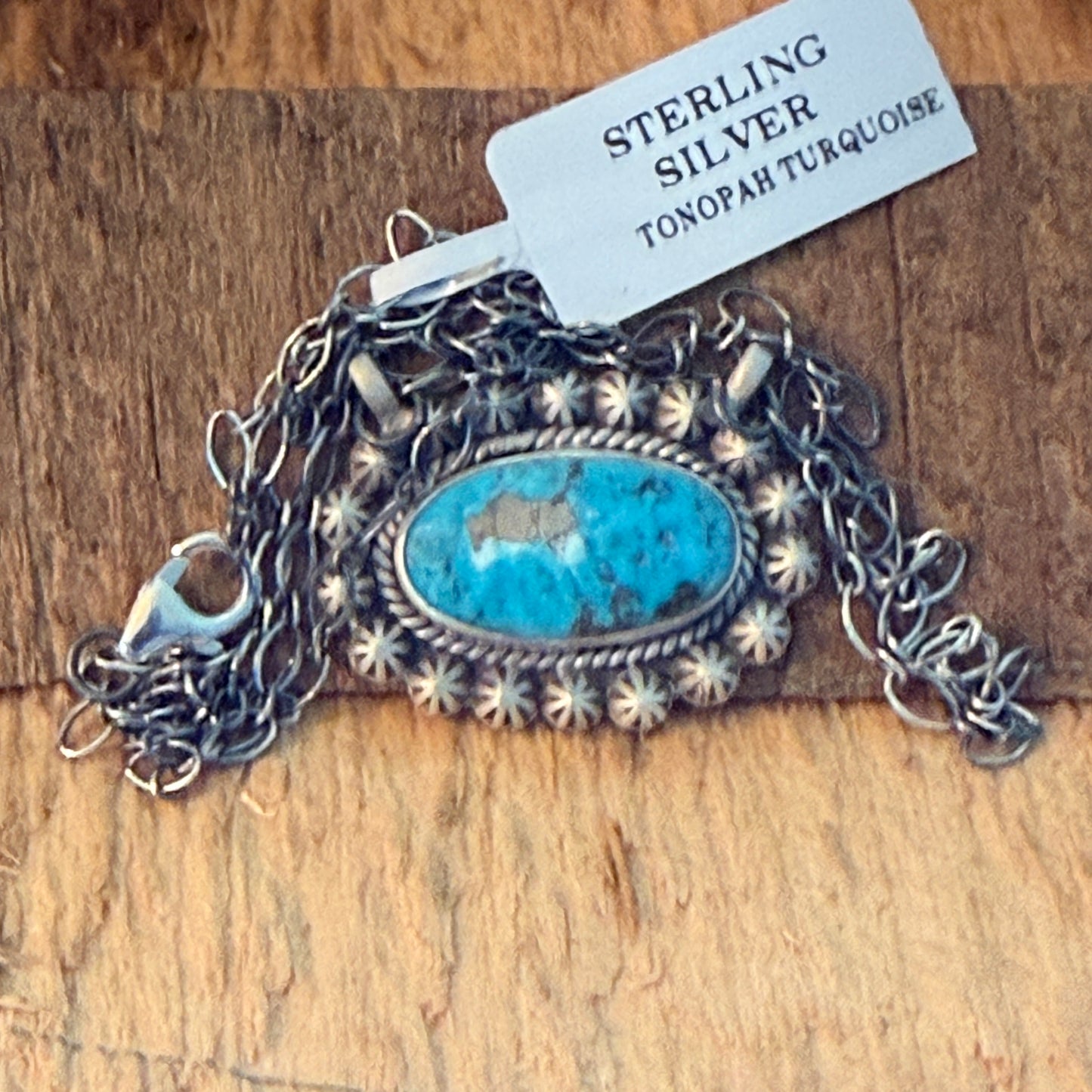 Navajo Inspired Tonopah Turquoise Pendant Necklace in Sterling Silver