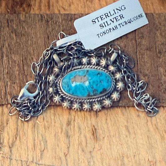 Navajo Inspired Tonopah Turquoise Pendant Necklace in Sterling Silver