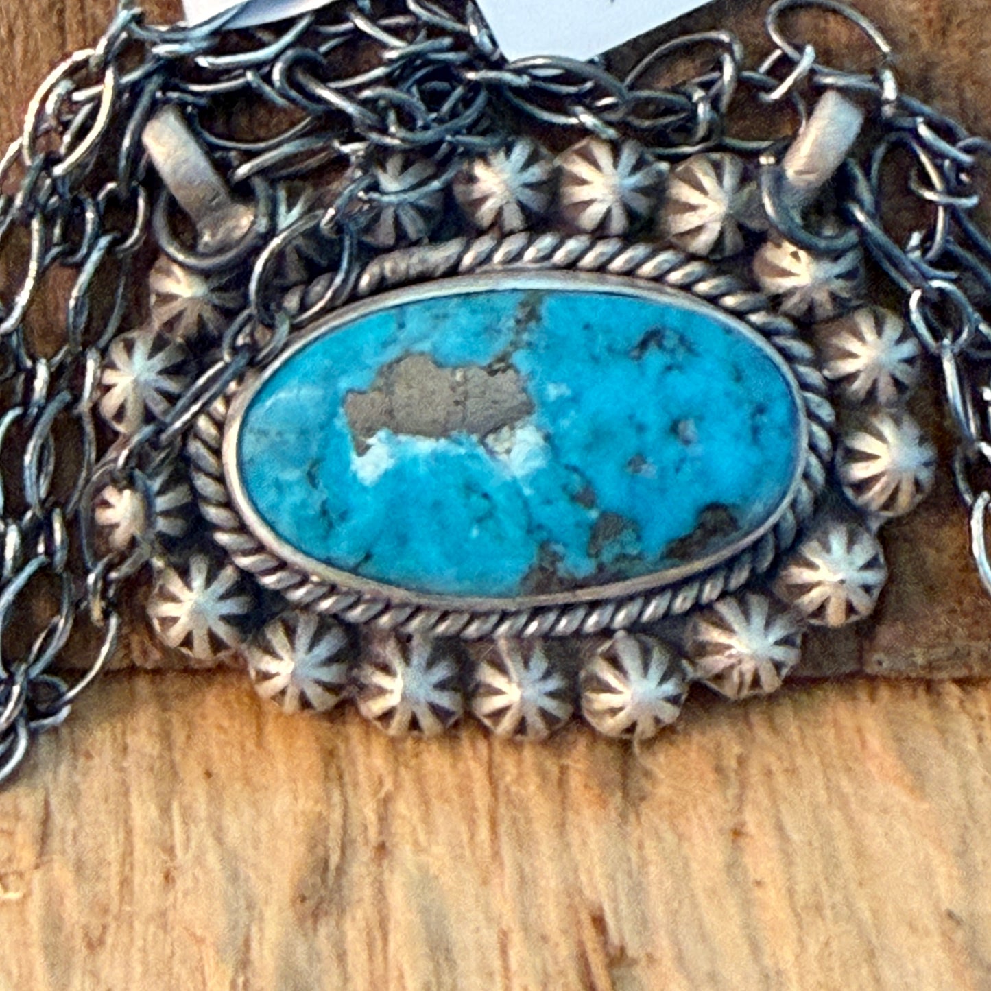 Navajo Inspired Tonopah Turquoise Pendant Necklace in Sterling Silver