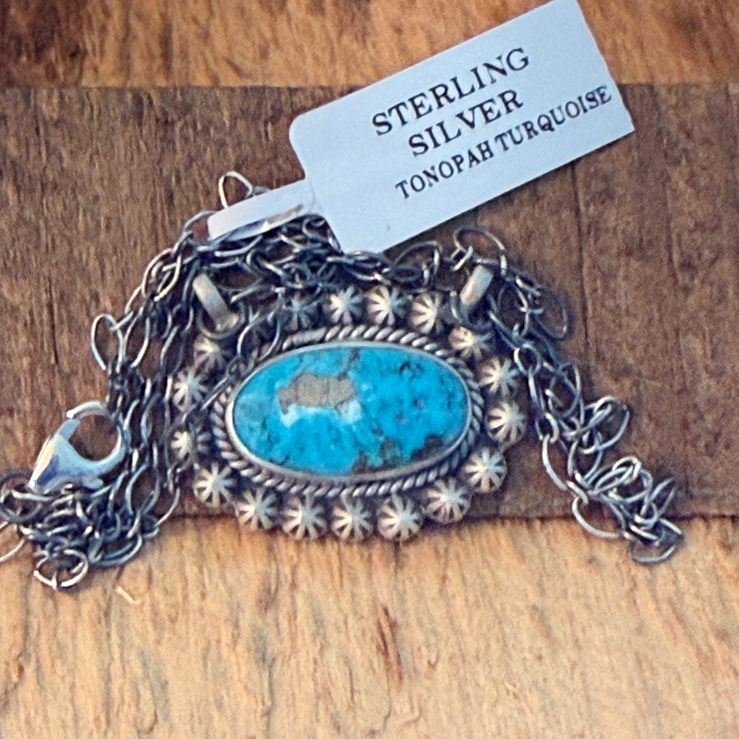 Navajo Inspired Tonopah Turquoise Pendant Necklace in Sterling Silver