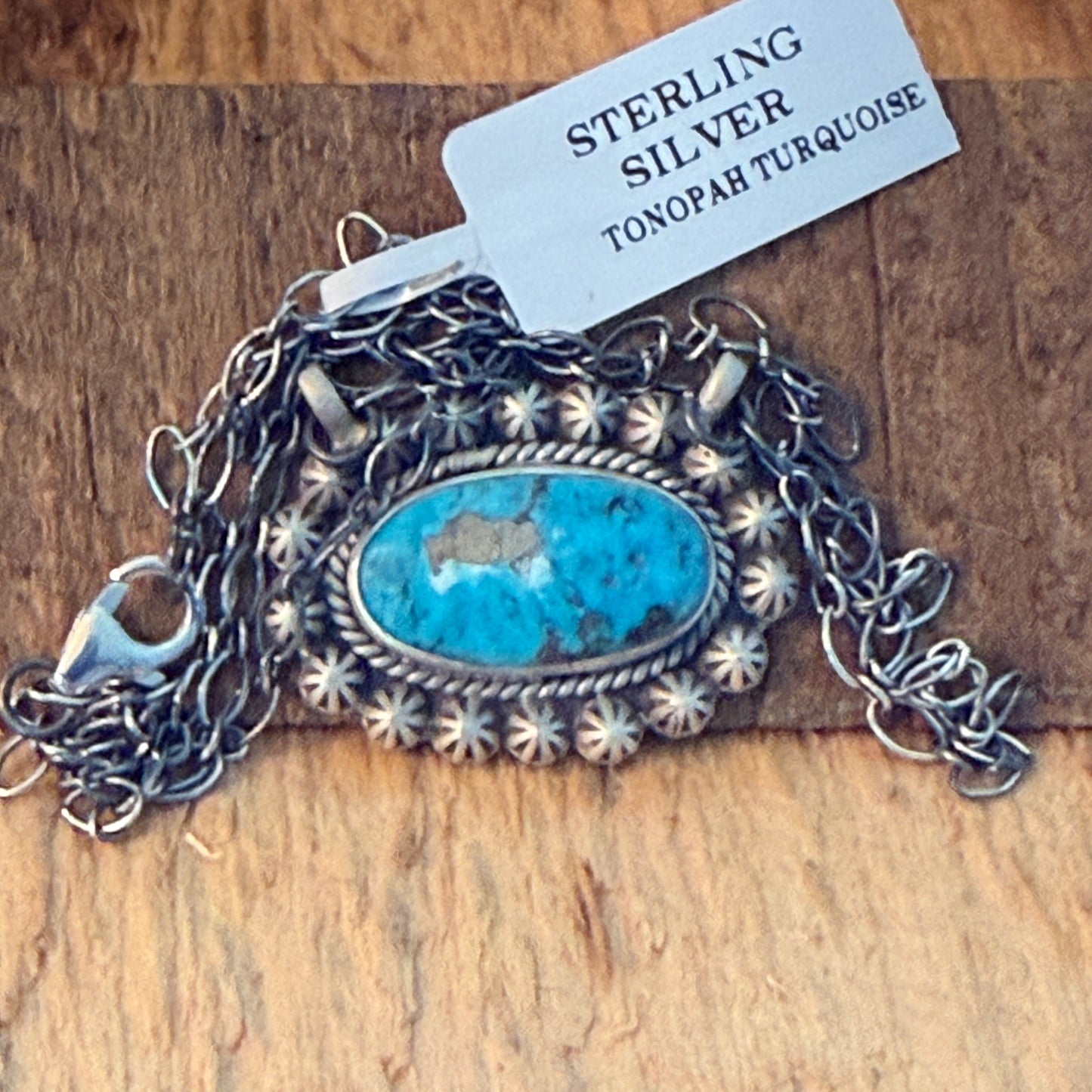 Navajo Inspired Tonopah Turquoise Pendant Necklace in Sterling Silver