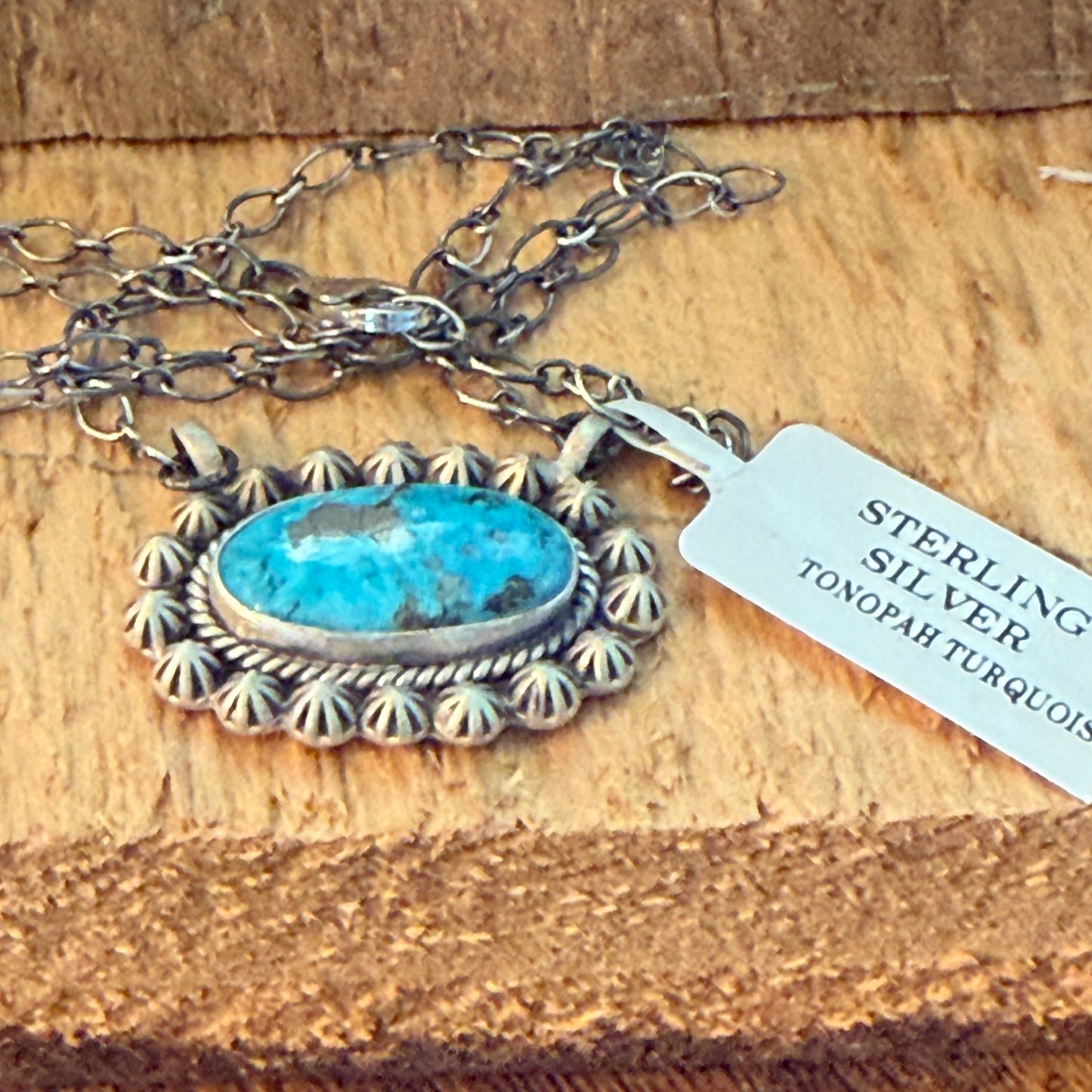 Navajo Inspired Tonopah Turquoise Pendant Necklace in Sterling Silver