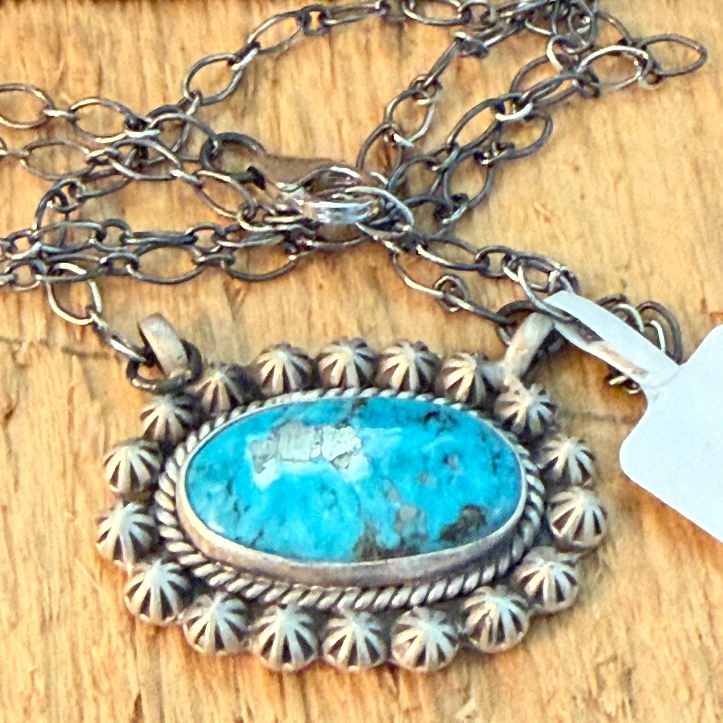 Navajo Inspired Tonopah Turquoise Pendant Necklace in Sterling Silver