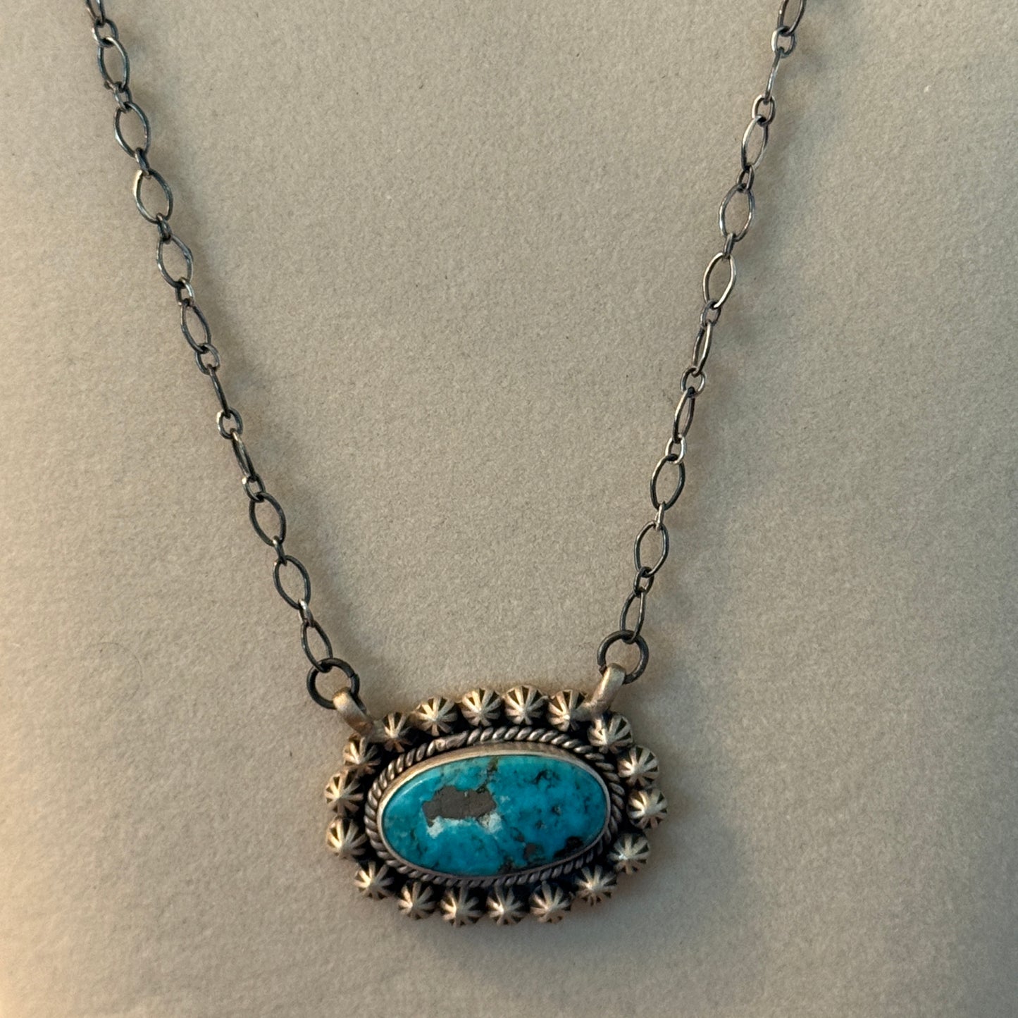 Navajo Inspired Tonopah Turquoise Pendant Necklace in Sterling Silver