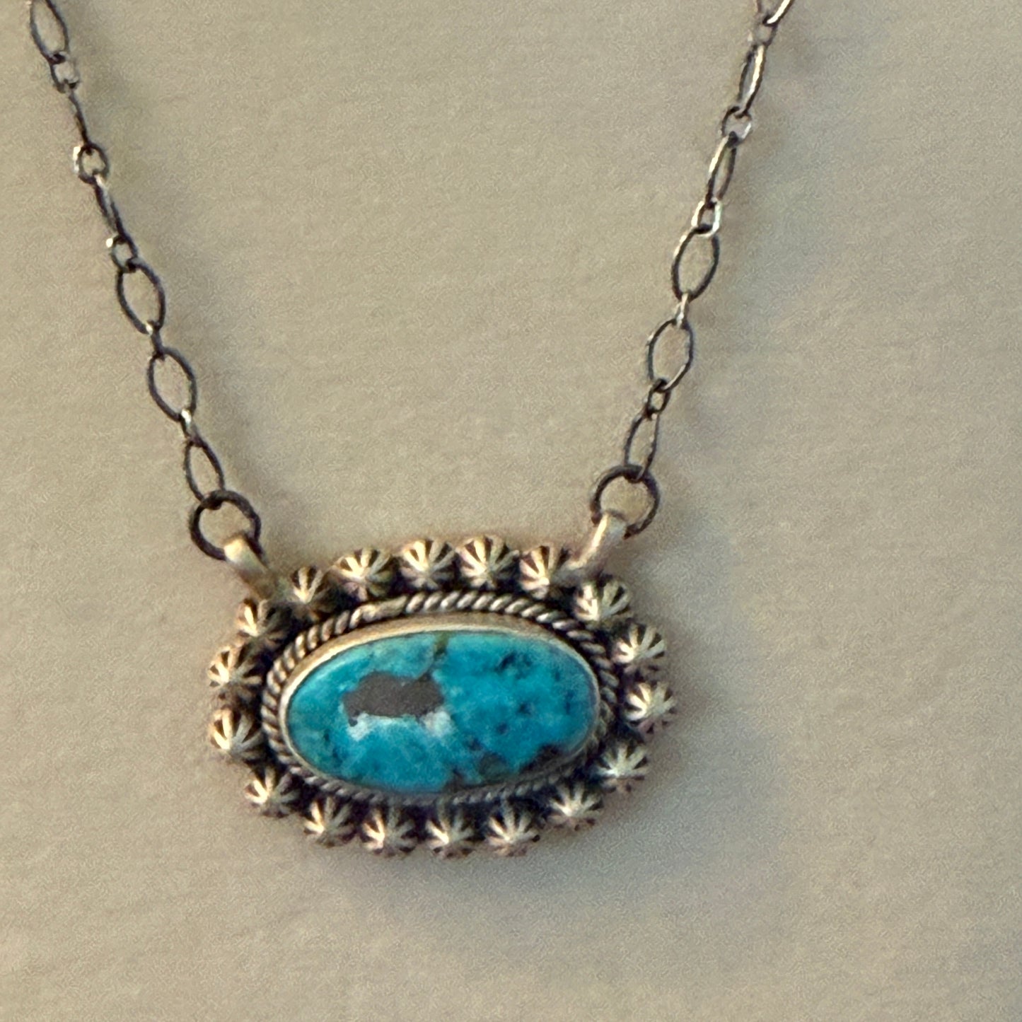 Navajo Inspired Tonopah Turquoise Pendant Necklace in Sterling Silver