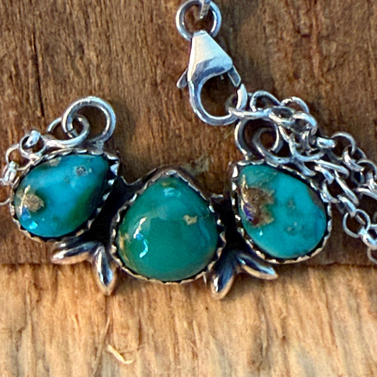 Native Inspired Sonoran Gold Turquoise Three Gemstone Cluster Necklace