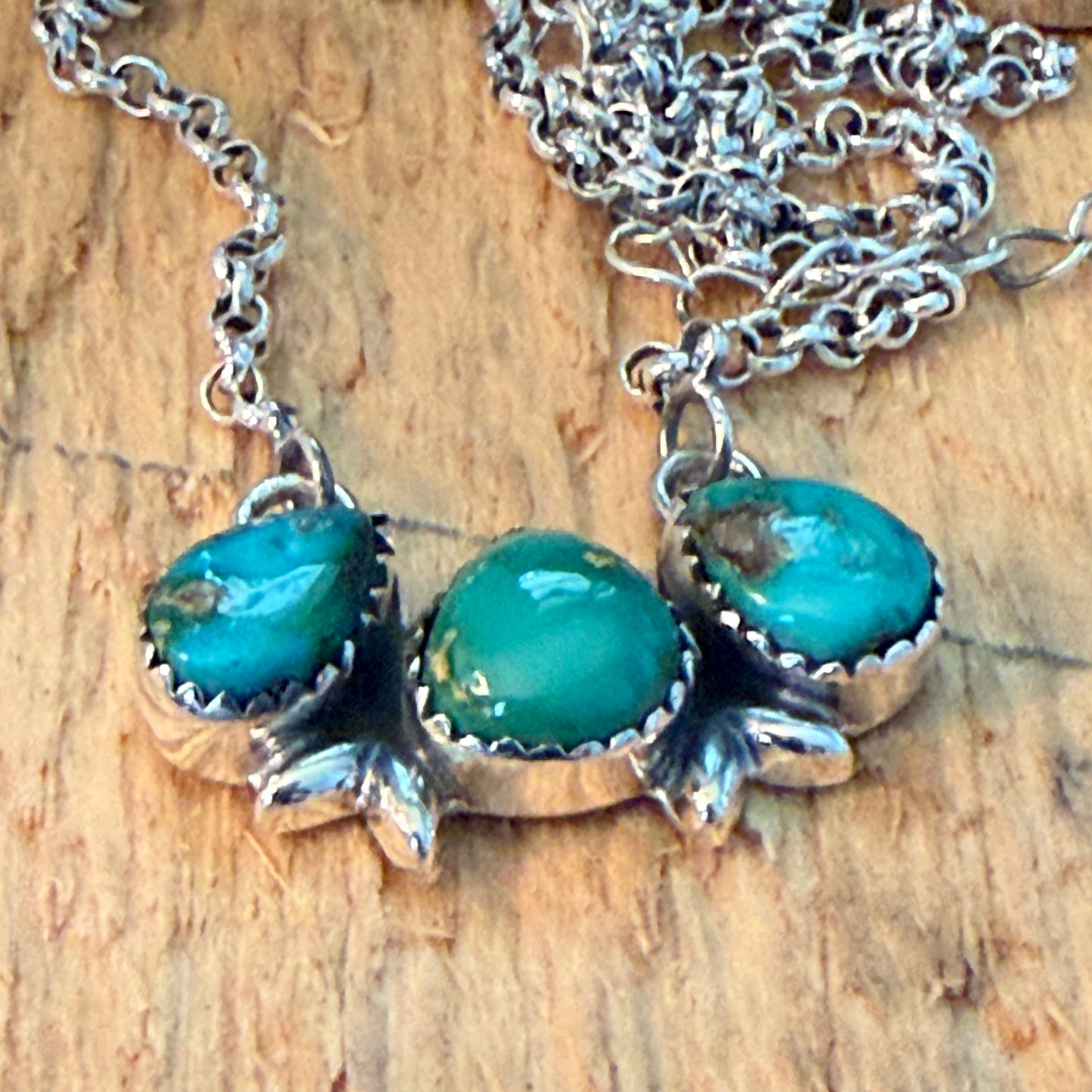 Native Inspired Sonoran Gold Turquoise Three Gemstone Cluster Necklace