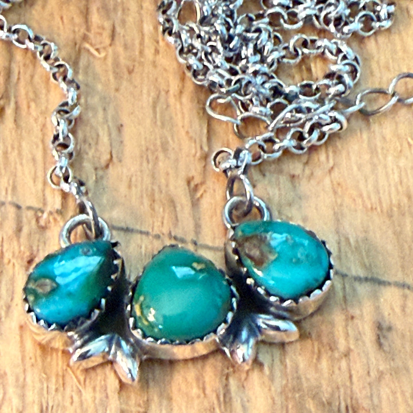 Native Inspired Sonoran Gold Turquoise Three Gemstone Cluster Necklace