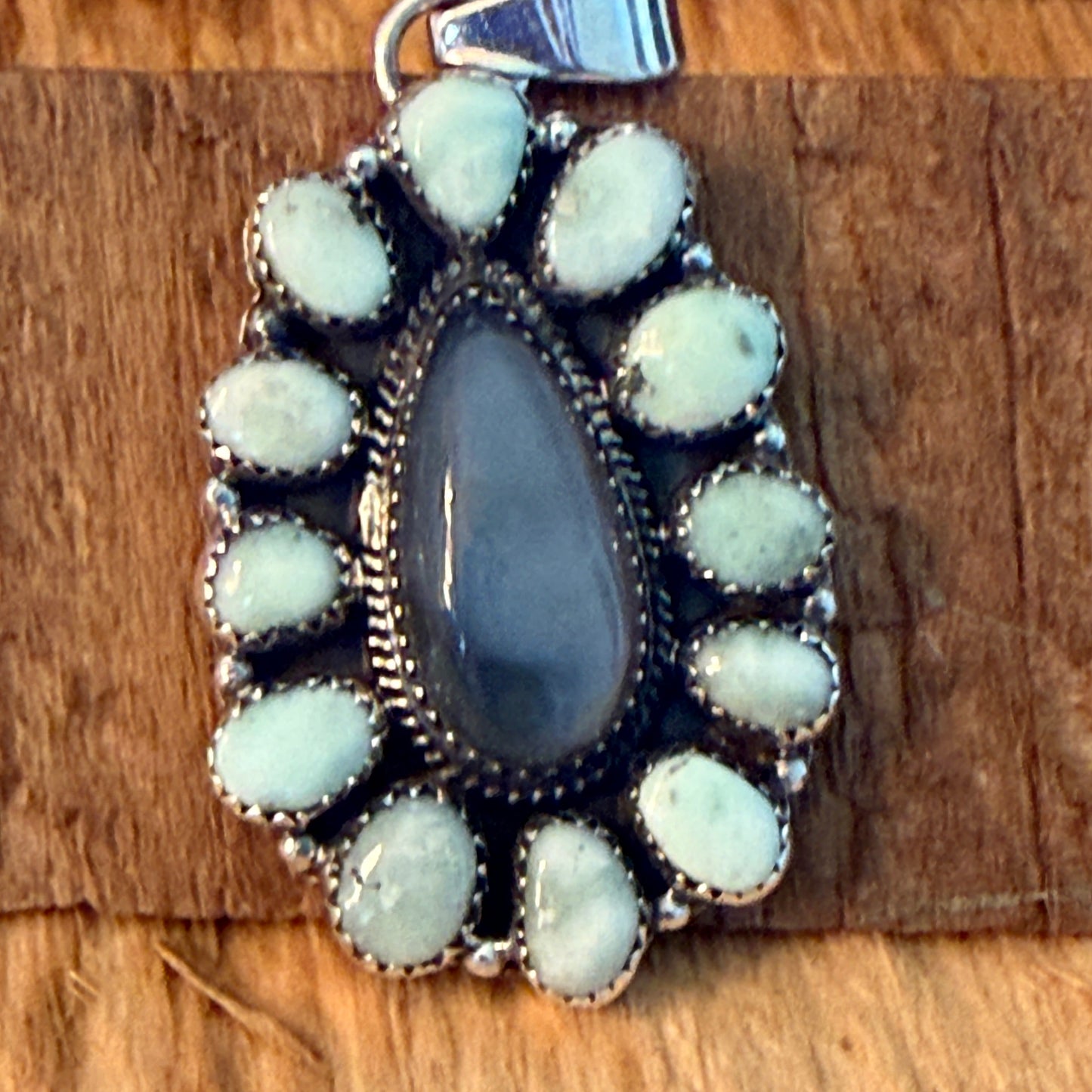 Navajo Inspired Palomino Turquoise Cluster Pendant Sterling Silver