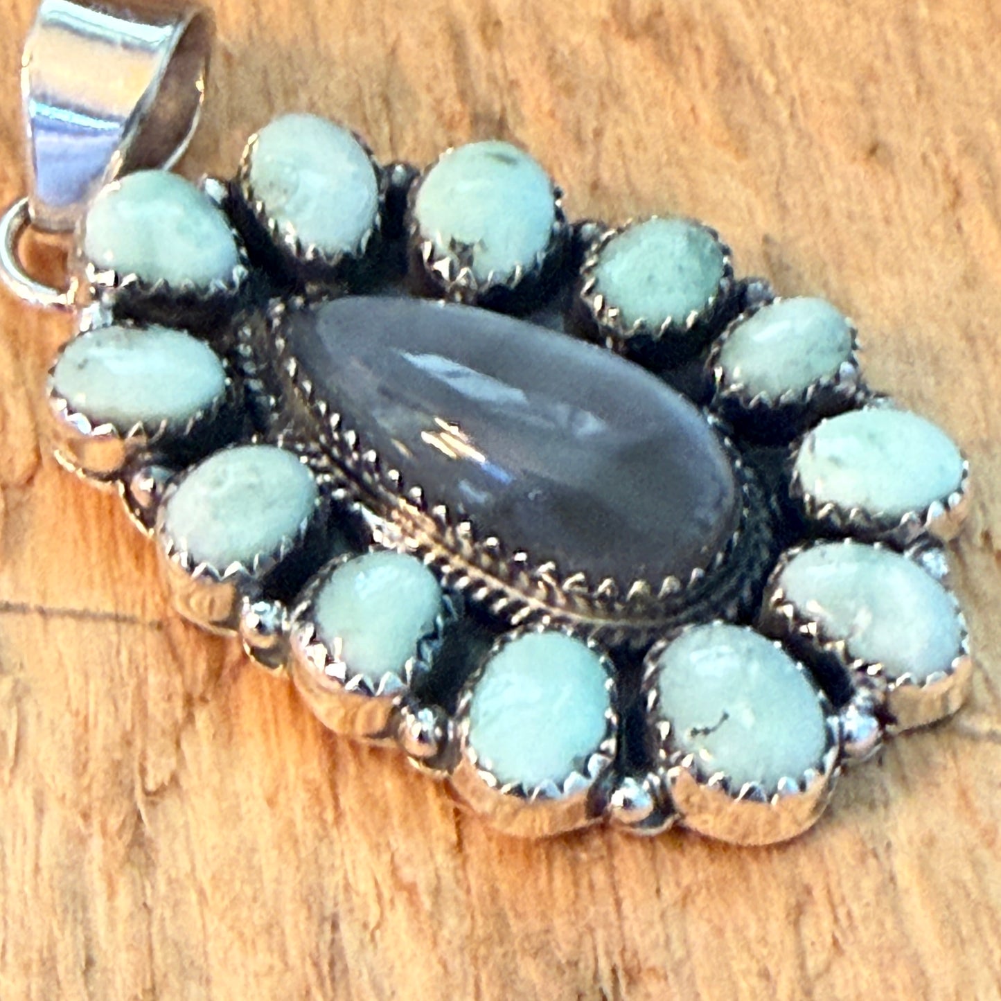 Navajo Inspired Palomino Turquoise Cluster Pendant Sterling Silver