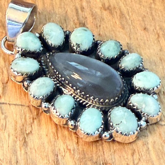 Navajo Inspired Palomino Turquoise Cluster Pendant Sterling Silver