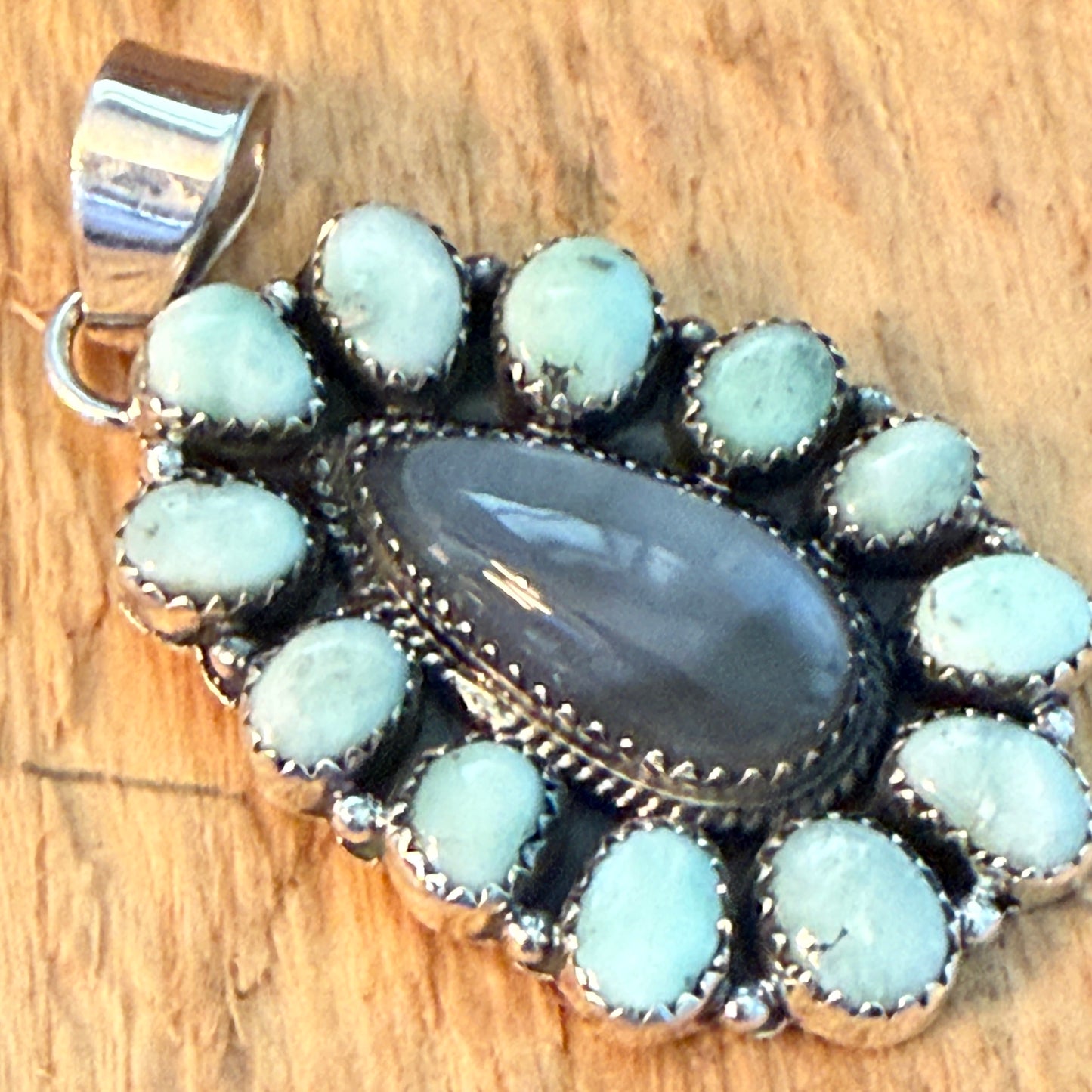 Navajo Inspired Palomino Turquoise Cluster Pendant Sterling Silver