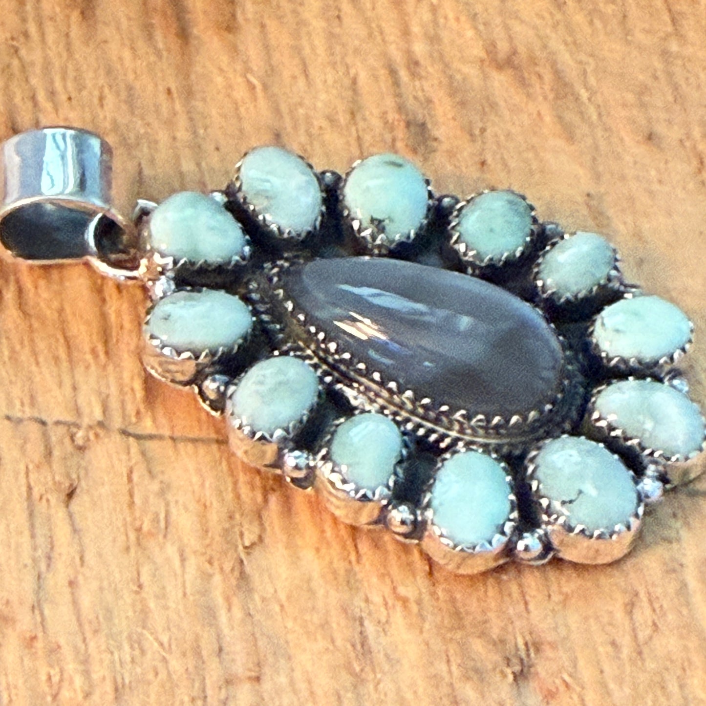 Navajo Inspired Palomino Turquoise Cluster Pendant Sterling Silver