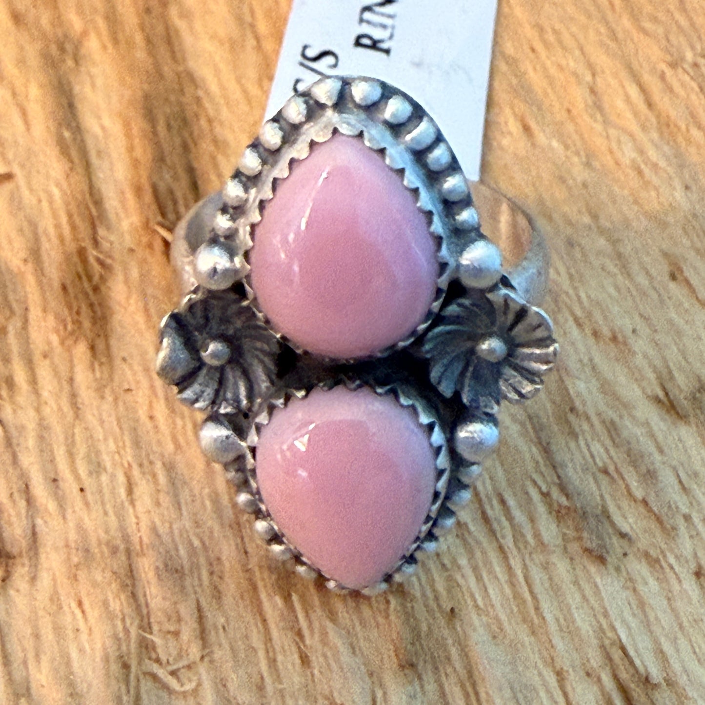Handcrafted Pink Conch Shell Sterling Silver Adjustable Ring Wild West Boho