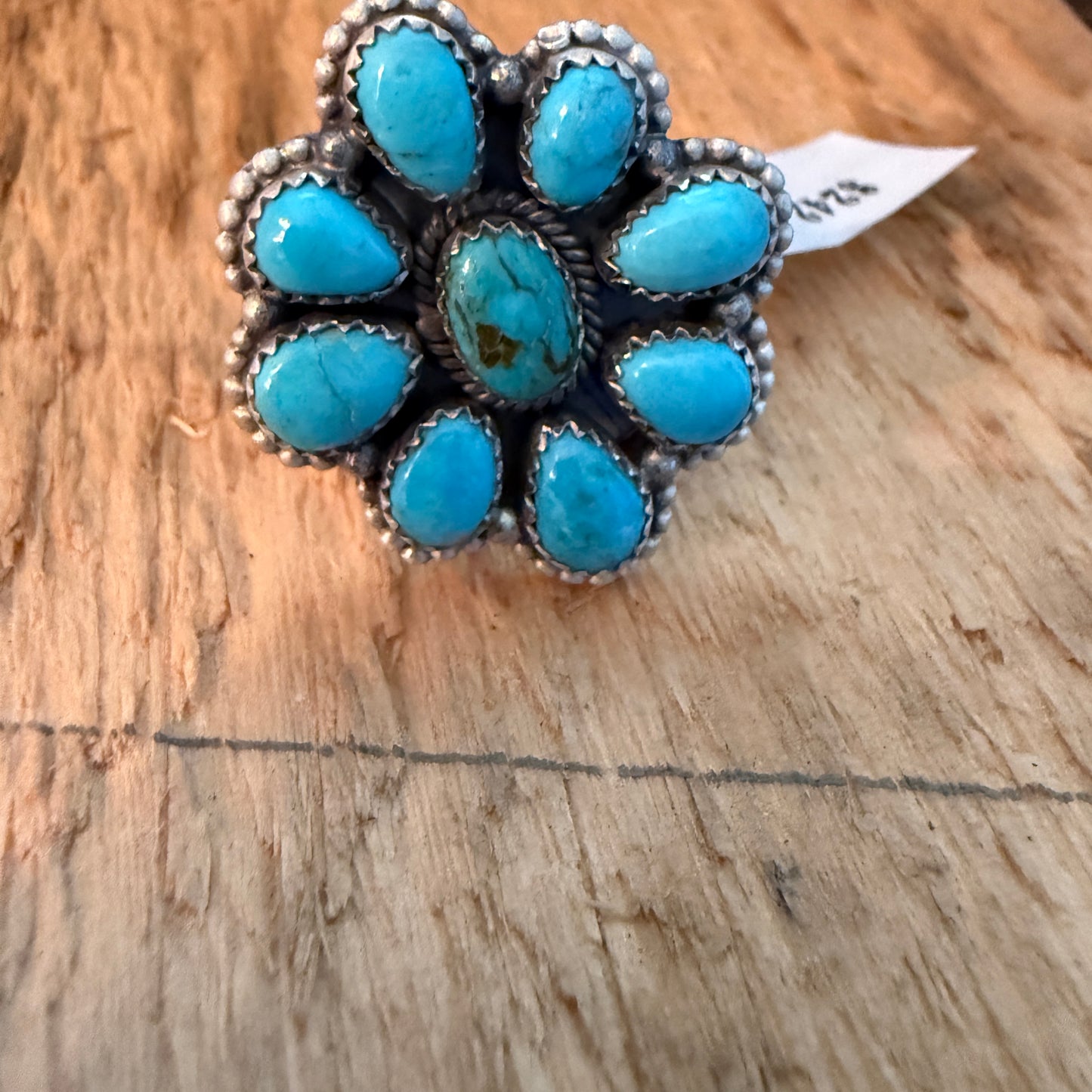 Tonopah Turquoise Nine Gem Cluster Ring Adjustable Sterling Silver