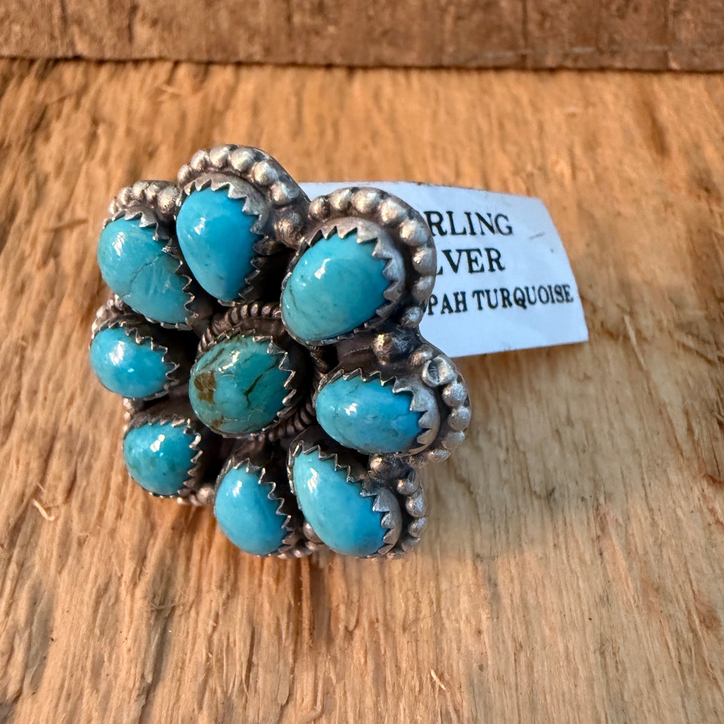 Tonopah Turquoise Nine Gem Cluster Ring Adjustable Sterling Silver