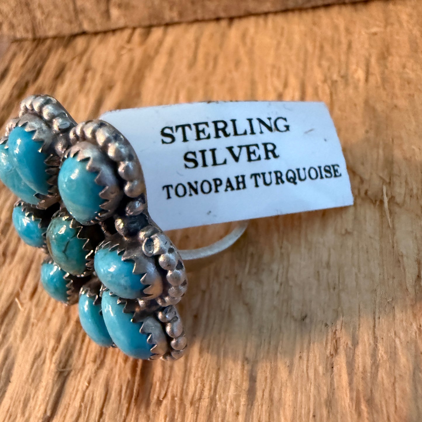 Tonopah Turquoise Nine Gem Cluster Ring Adjustable Sterling Silver
