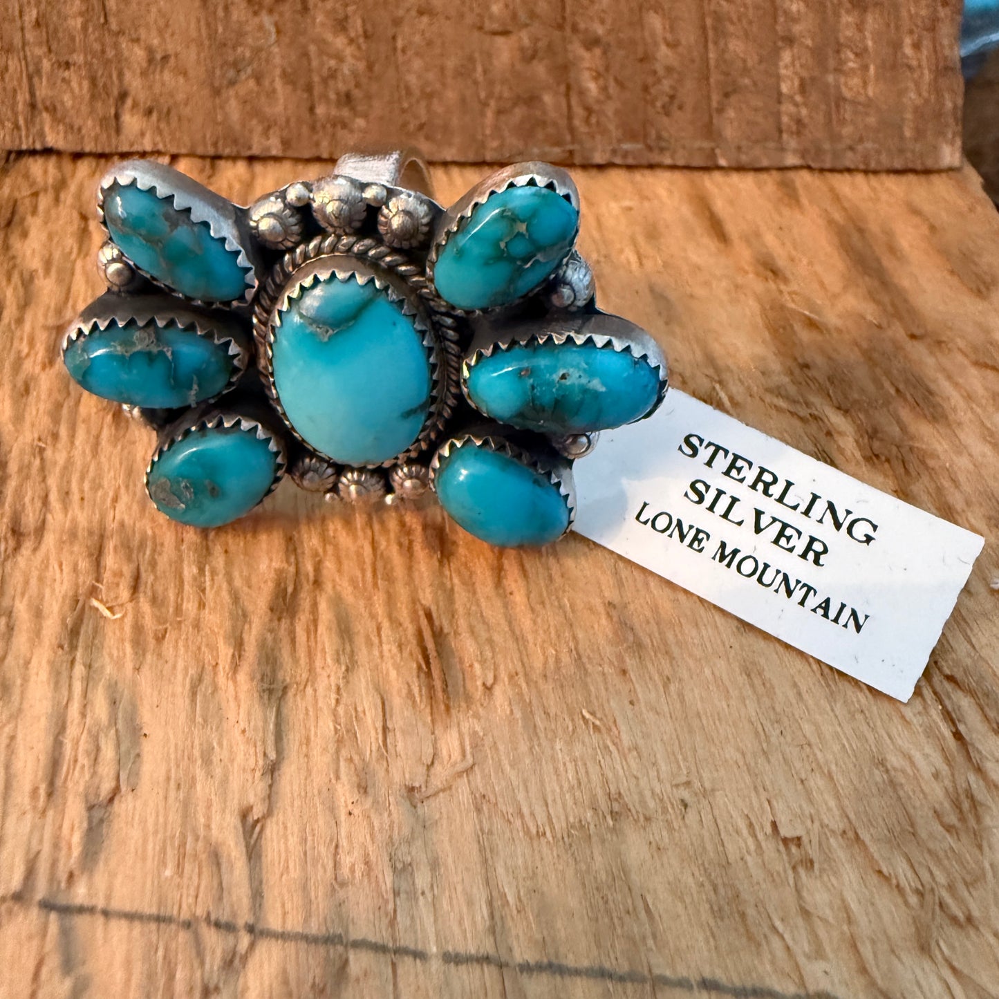 Lone Mountain Turquoise Seven Gemstone Sterling Silver Adjustable Cluster Ring