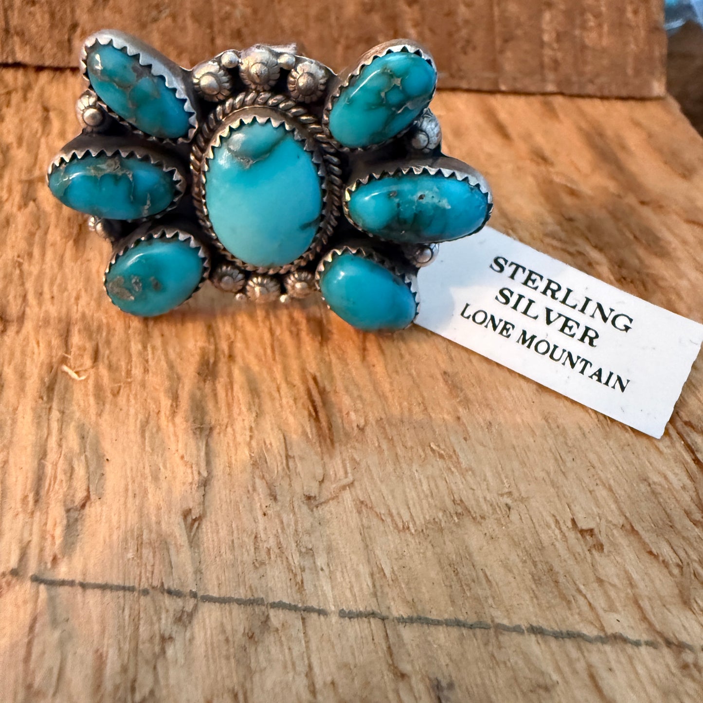 Lone Mountain Turquoise Seven Gemstone Sterling Silver Adjustable Cluster Ring