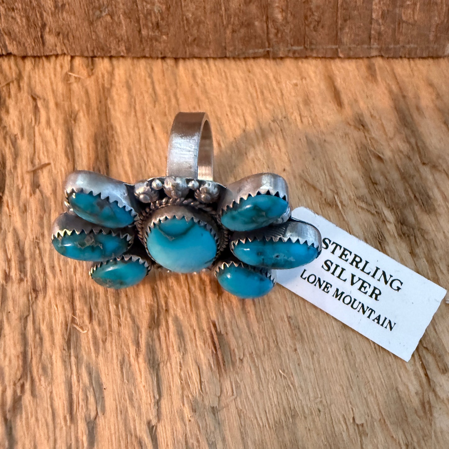 Lone Mountain Turquoise Seven Gemstone Sterling Silver Adjustable Cluster Ring