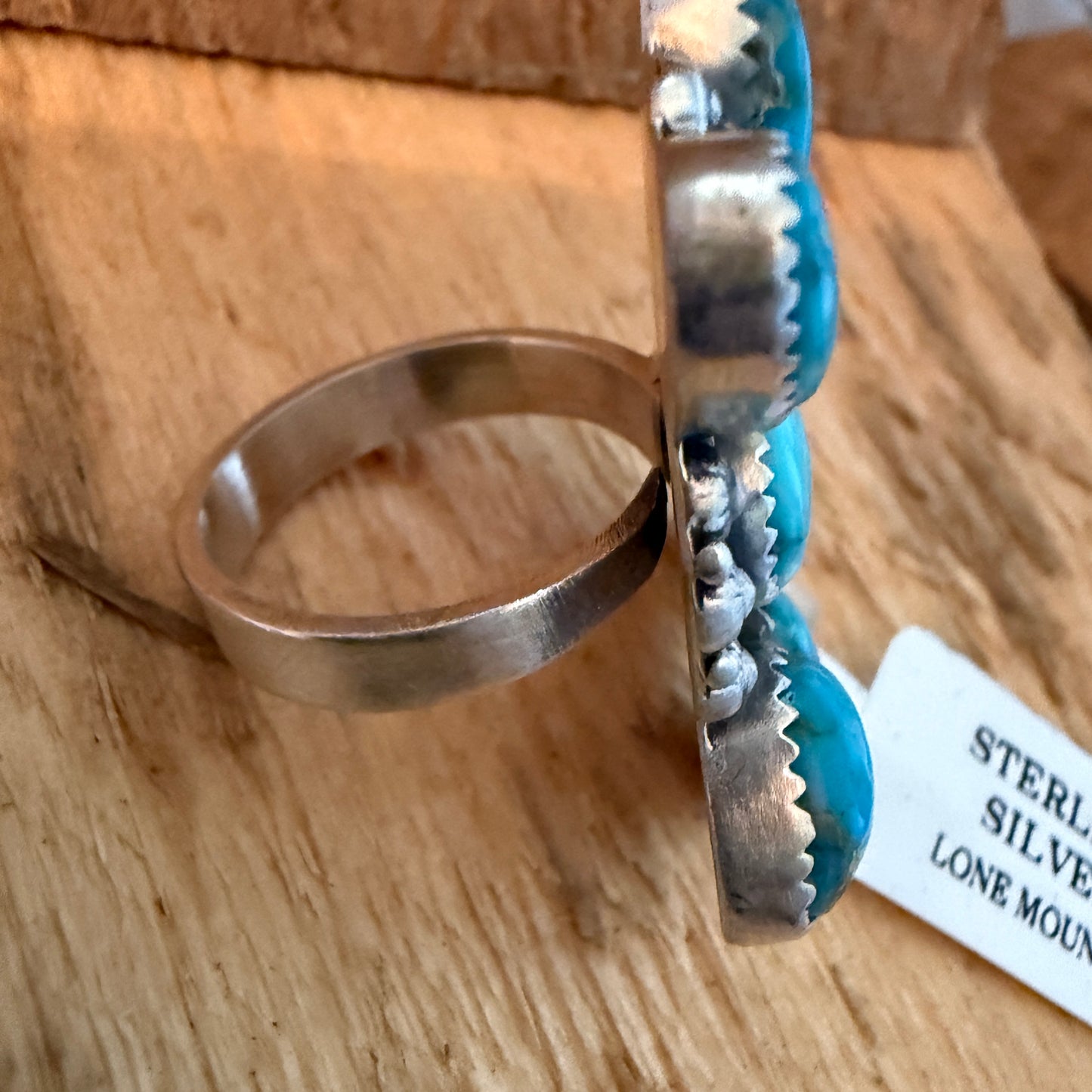 Lone Mountain Turquoise Seven Gemstone Sterling Silver Adjustable Cluster Ring