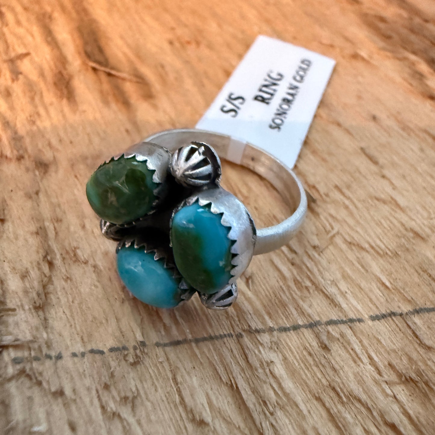 Sonoran Gold Turquoise Three Gemstone Cluster Ring In Sterling Silver Adjustable
