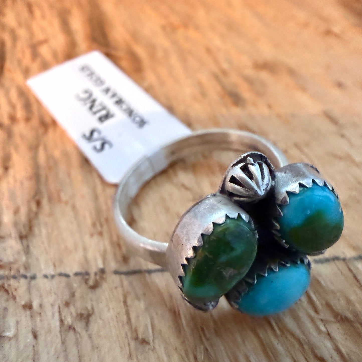 Sonoran Gold Turquoise Three Gemstone Cluster Ring In Sterling Silver Adjustable