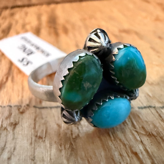 Sonoran Gold Turquoise Three Gemstone Cluster Ring In Sterling Silver Adjustable