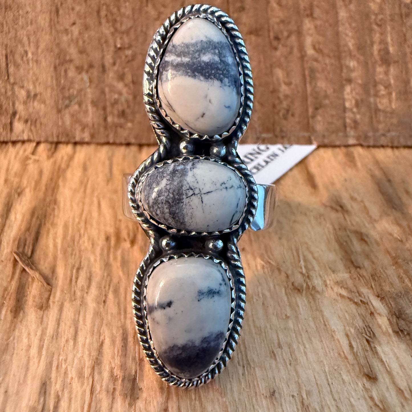 Three Gem Porcelain Jasper Cuff Ring in Sterling Silver Adjustable