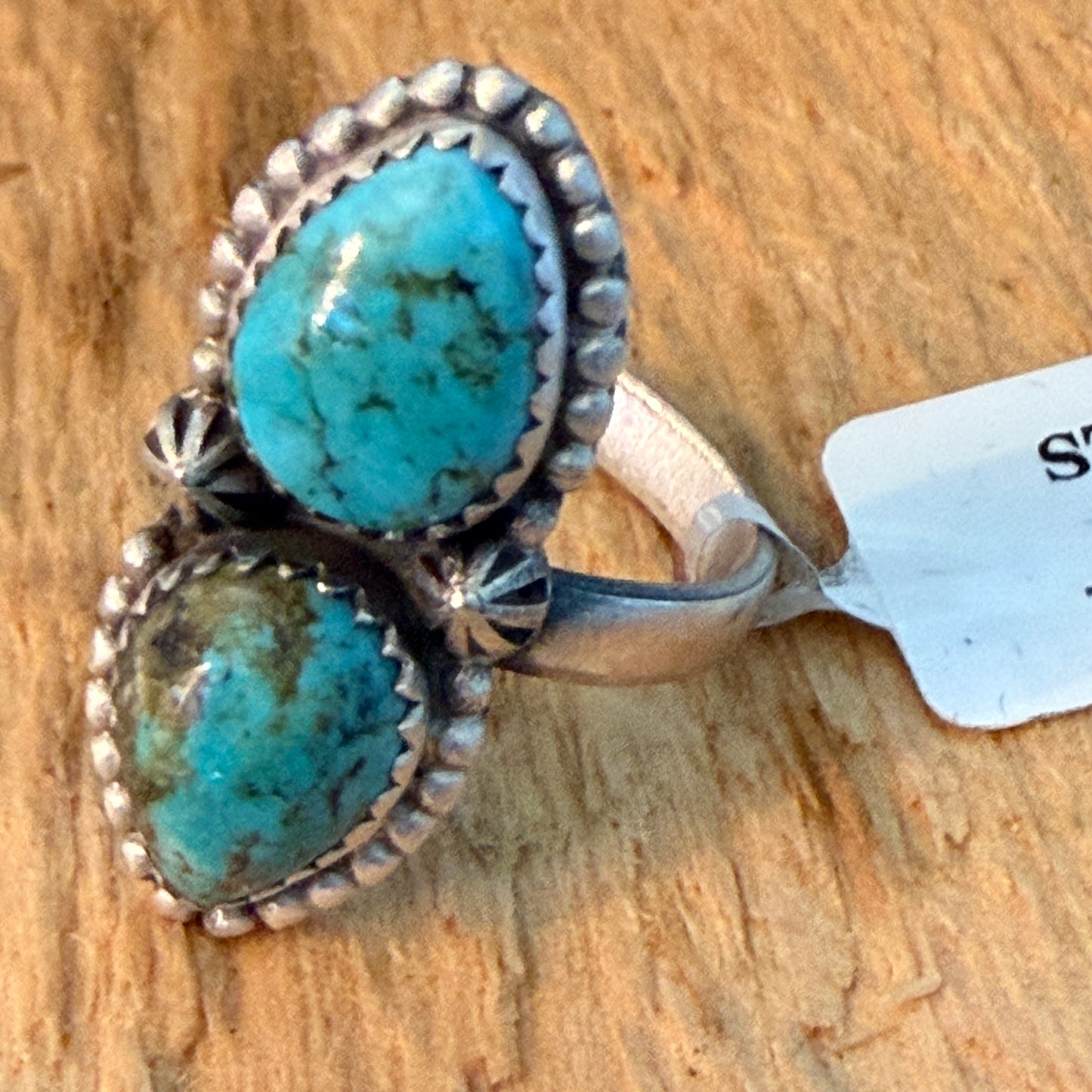 Tonopah Turquoise Two Gemstones Sterling Silver Adjustable Statement Ring