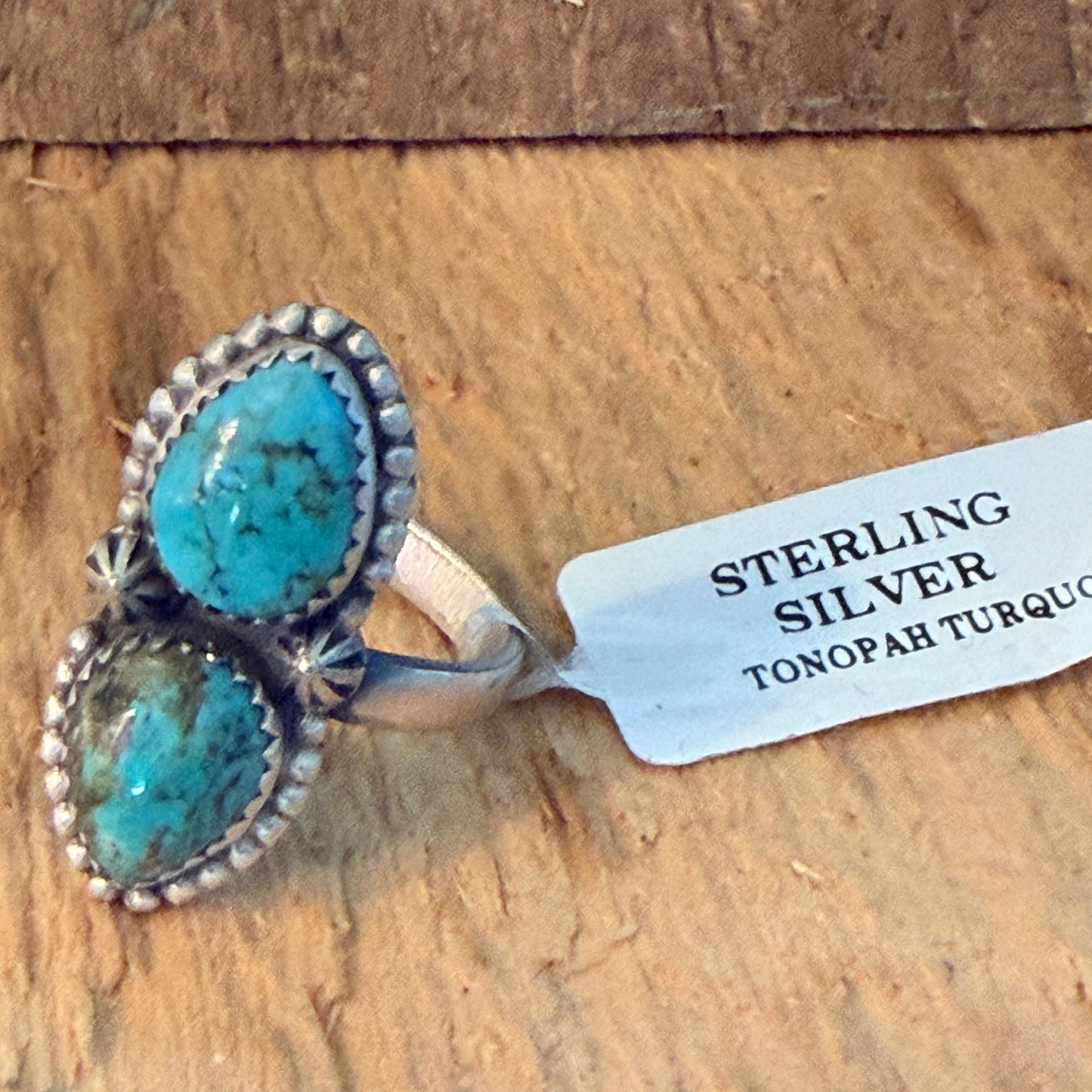 Tonopah Turquoise Two Gemstones Sterling Silver Adjustable Statement Ring