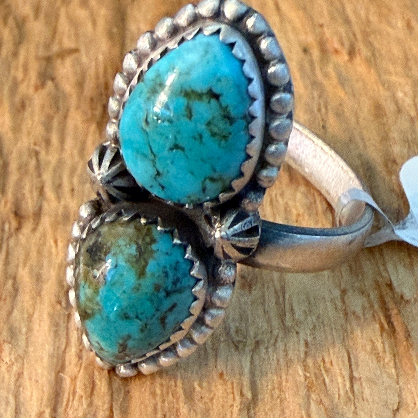 Tonopah Turquoise Two Gemstones Sterling Silver Adjustable Statement Ring