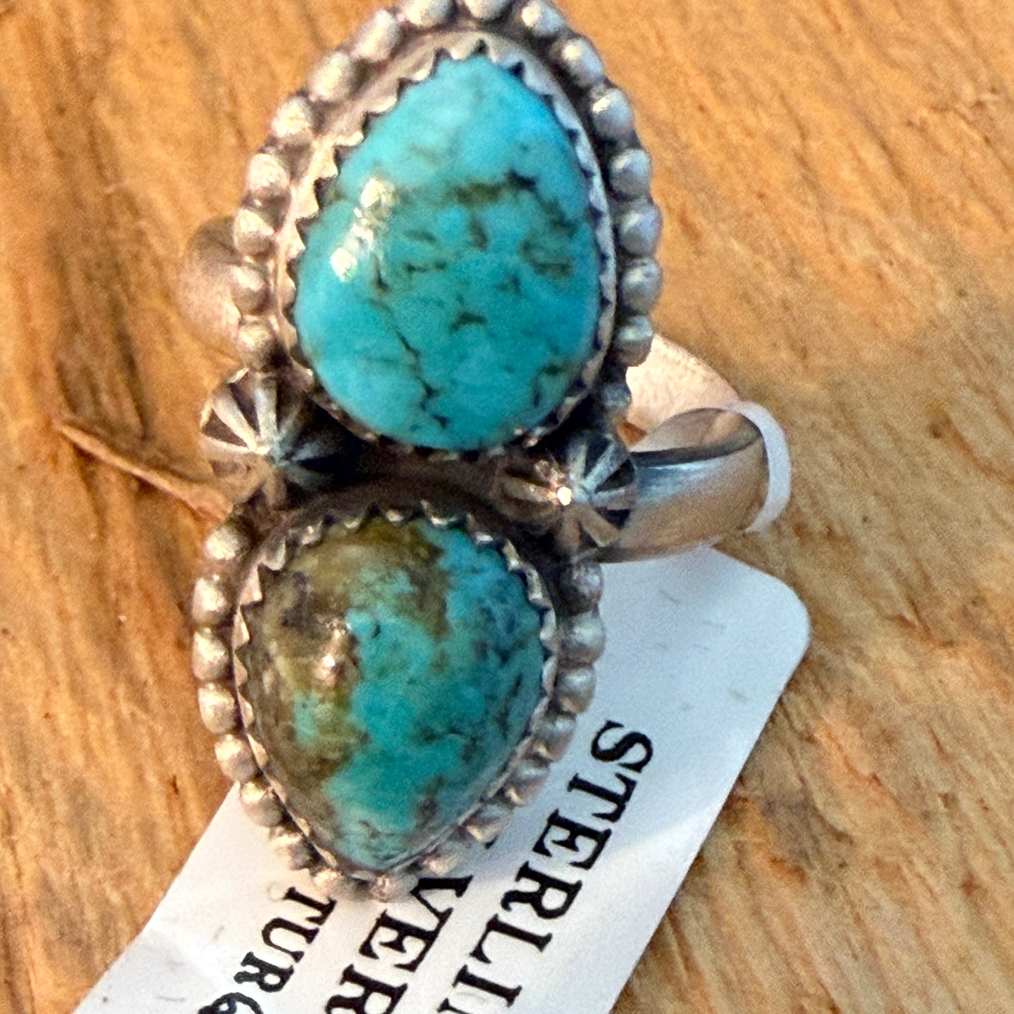 Tonopah Turquoise Two Gemstones Sterling Silver Adjustable Statement Ring