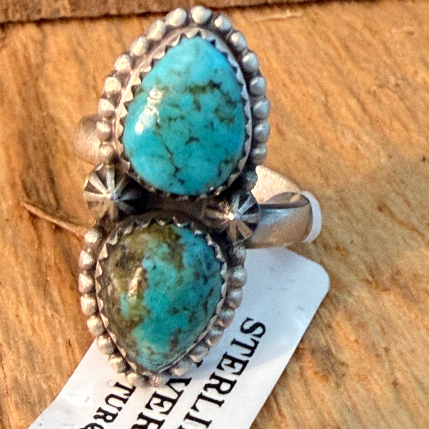 Tonopah Turquoise Two Gemstones Sterling Silver Adjustable Statement Ring