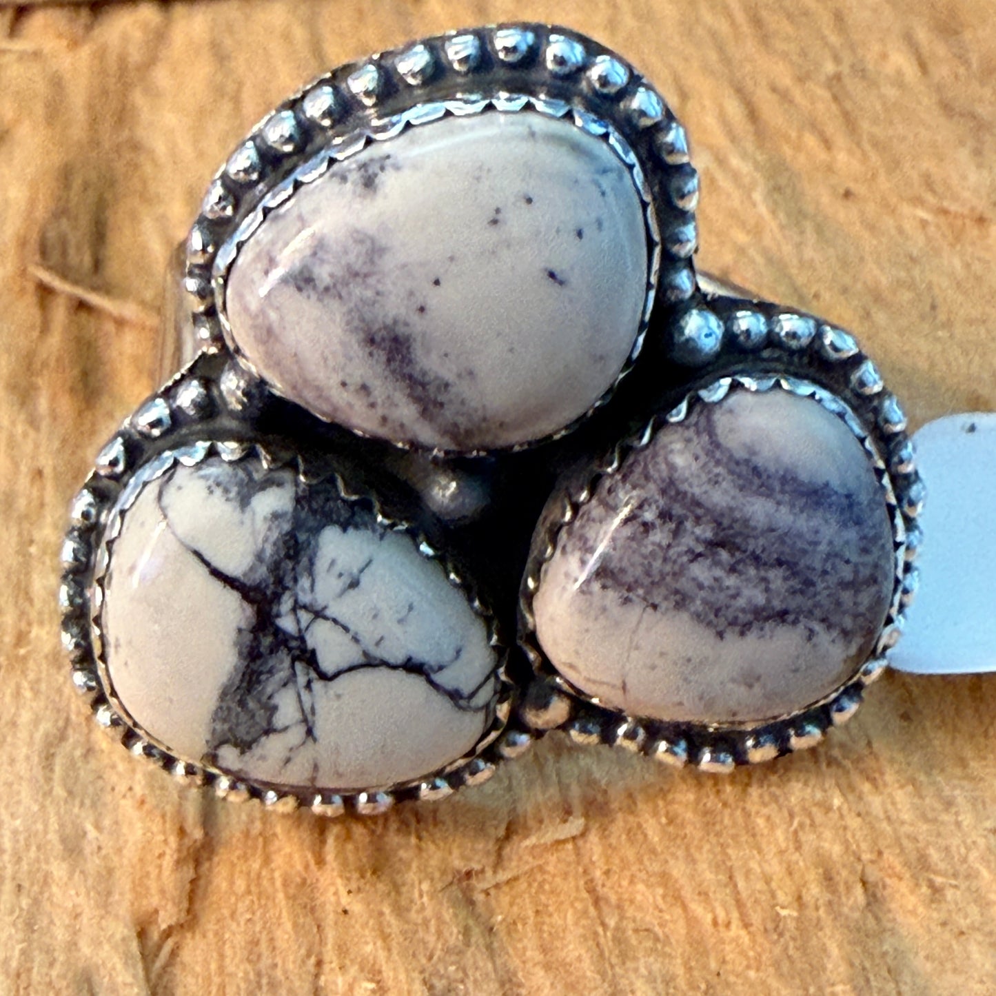 Handcrafted Porcelain Jasper Turquoise 3 Gemstone Cluster Ring Sterling Silver