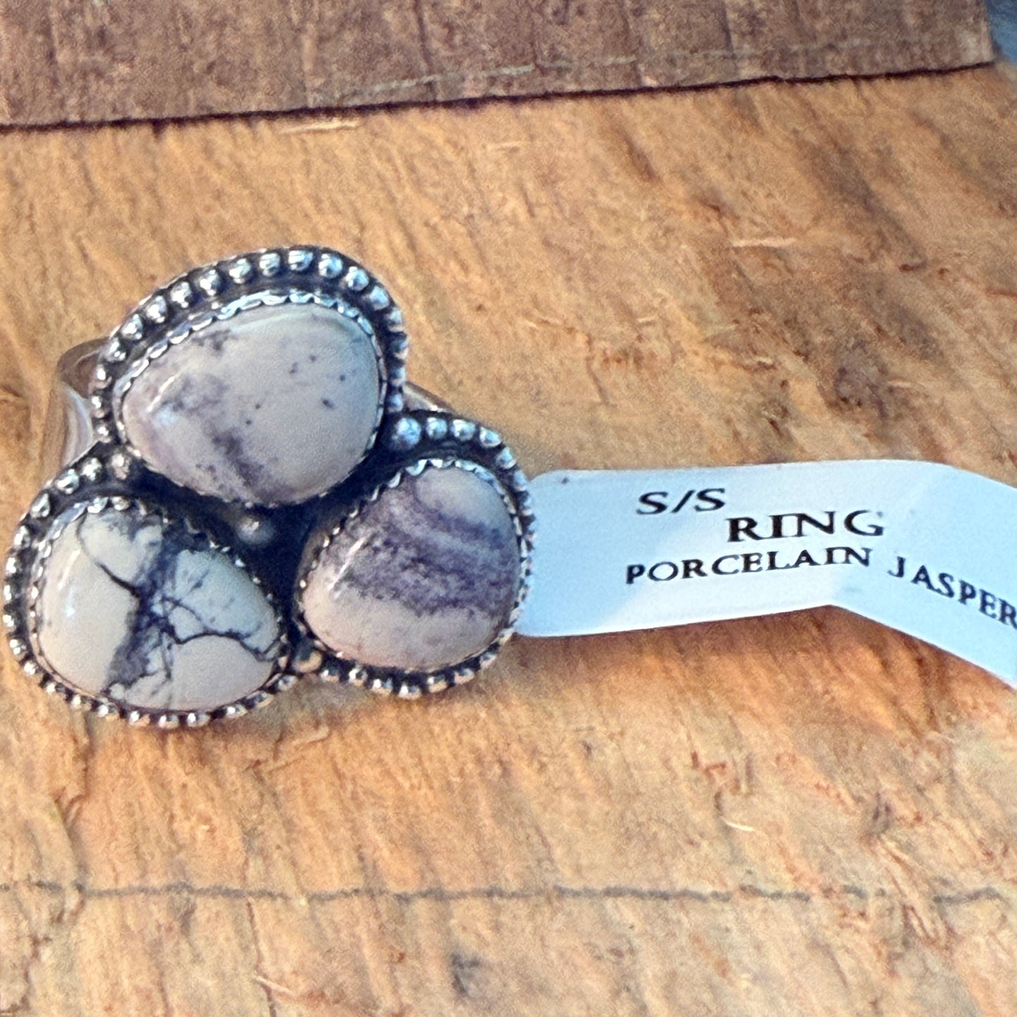 Handcrafted Porcelain Jasper Turquoise 3 Gemstone Cluster Ring Sterling Silver