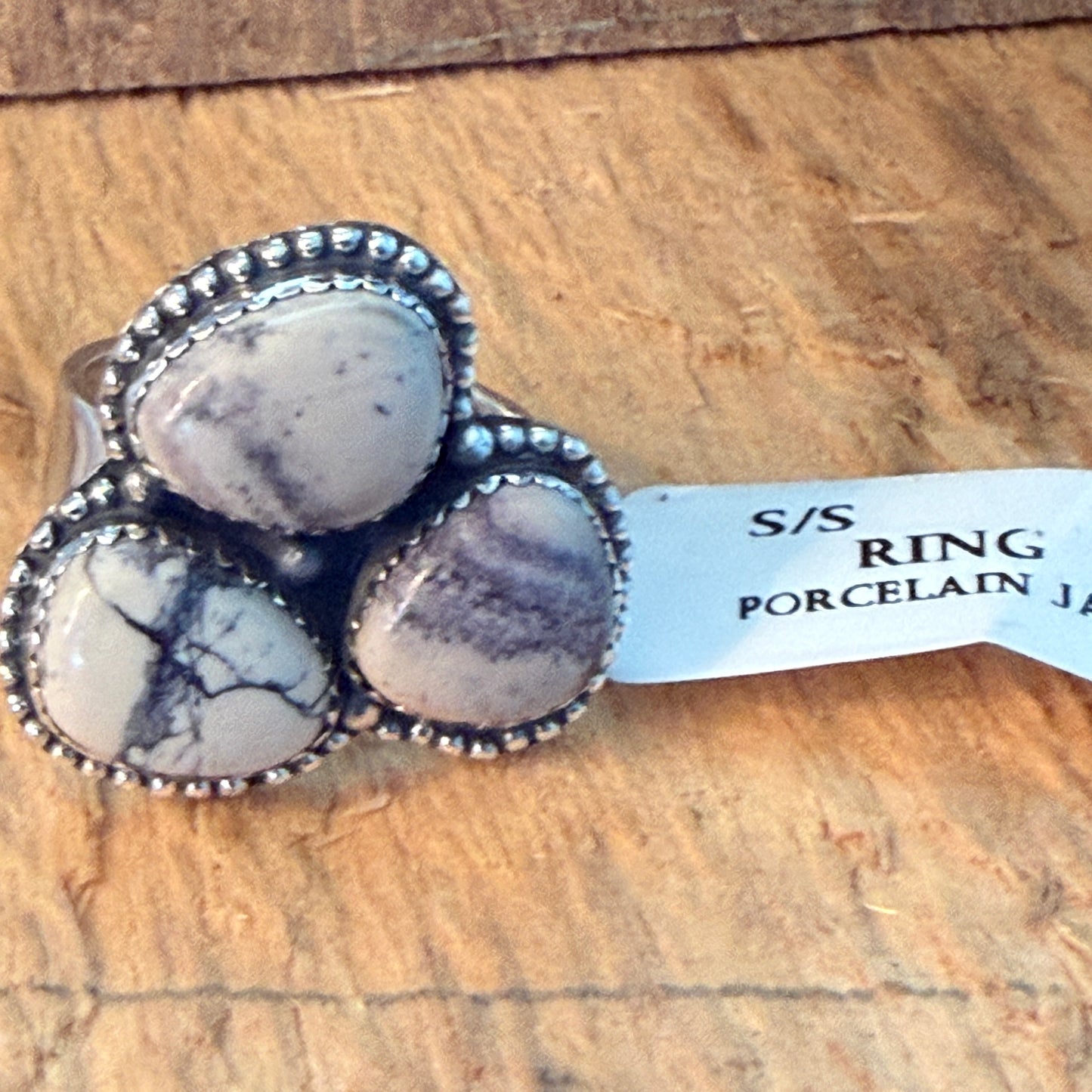Handcrafted Porcelain Jasper Turquoise 3 Gemstone Cluster Ring Sterling Silver
