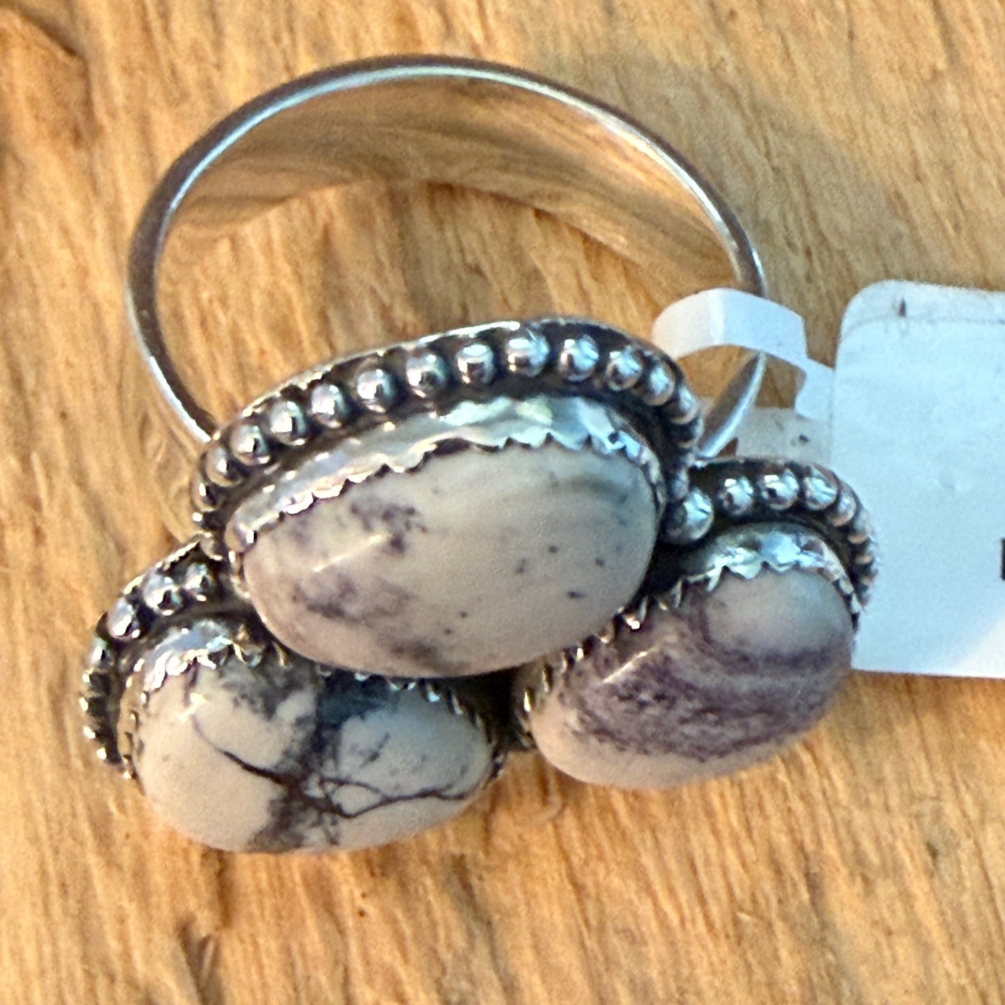 Handcrafted Porcelain Jasper Turquoise 3 Gemstone Cluster Ring Sterling Silver